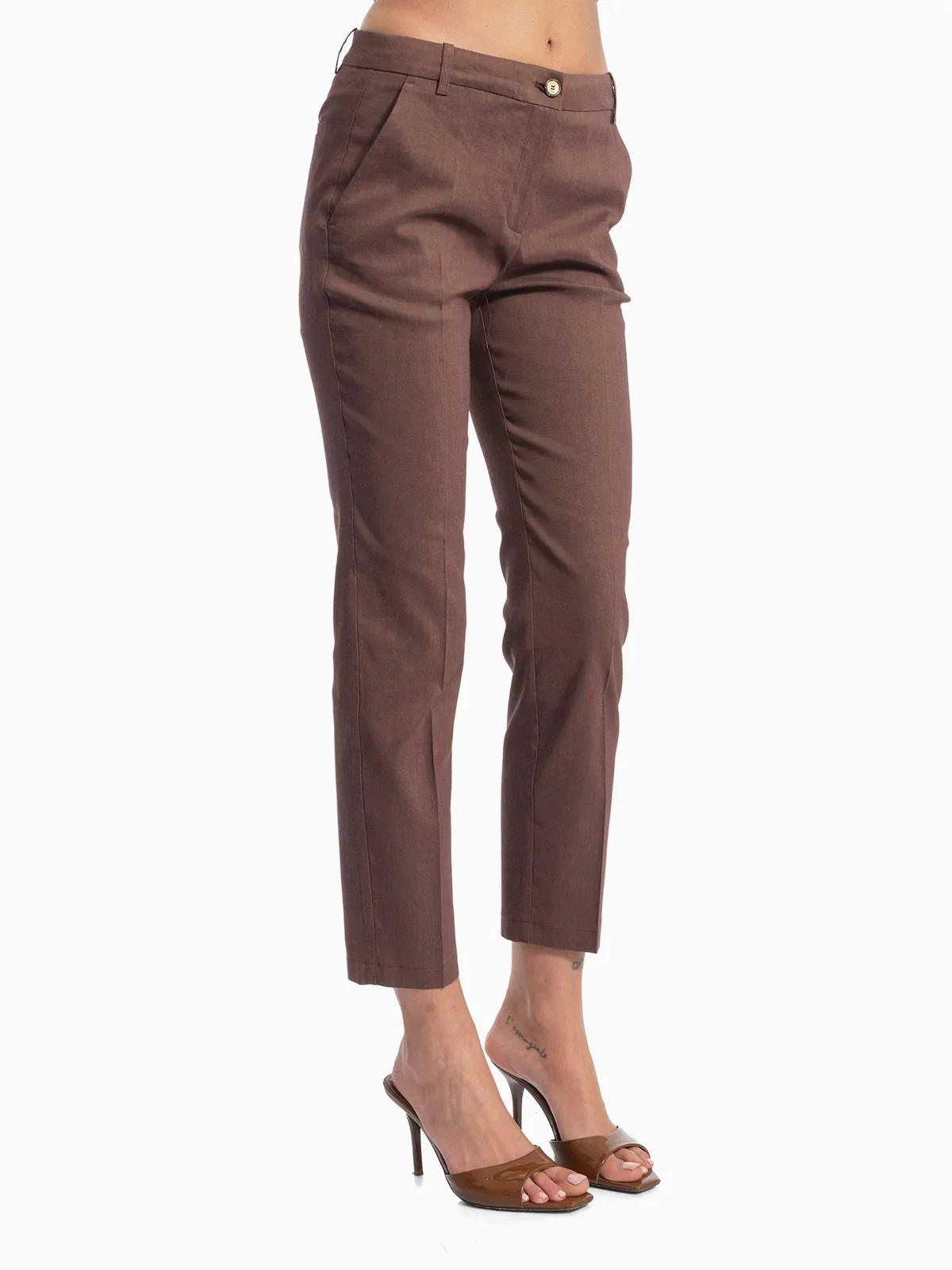 PINKO Pantalone Donna BELLO PANTALONE LINO STRETCH 100155-A34I L78 MARRONE TERRA X PIANTE - Image 3