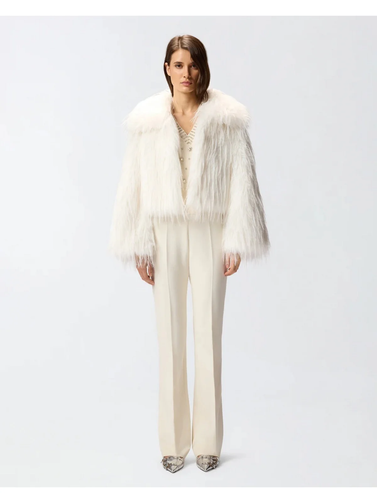 PINKO Pelliccia Donna AMPARO CABAN 106045-A2ZO Z14 BIANCO SETA - Image 4