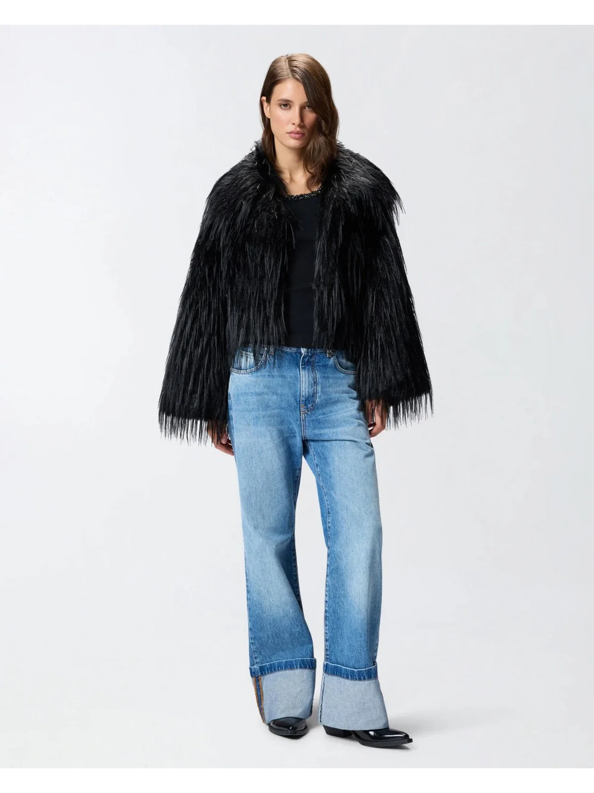 PINKO Pelliccia Donna AMPARO CABAN 106045-A2ZO Z99 NERO LIMOUSINE - Image 3