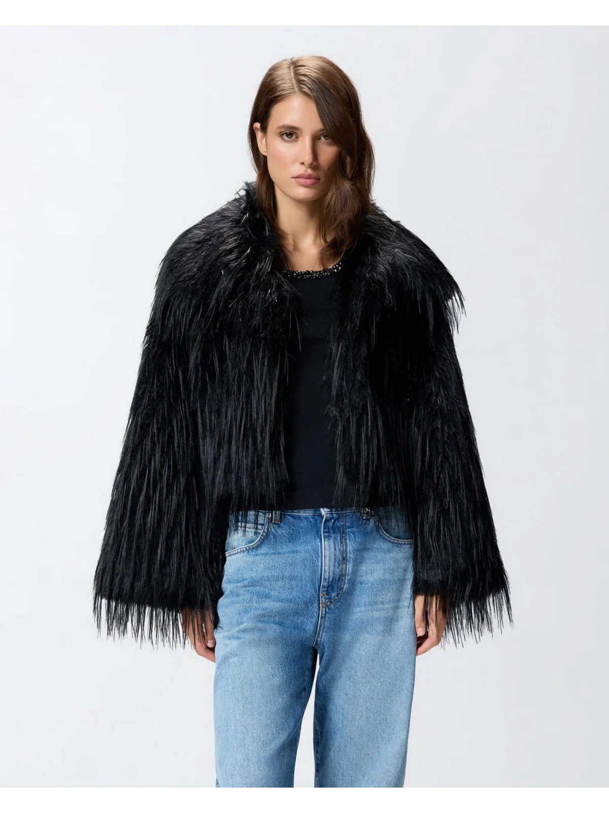 PINKO Pelliccia Donna AMPARO CABAN 106045-A2ZO Z99 NERO LIMOUSINE - Image 6