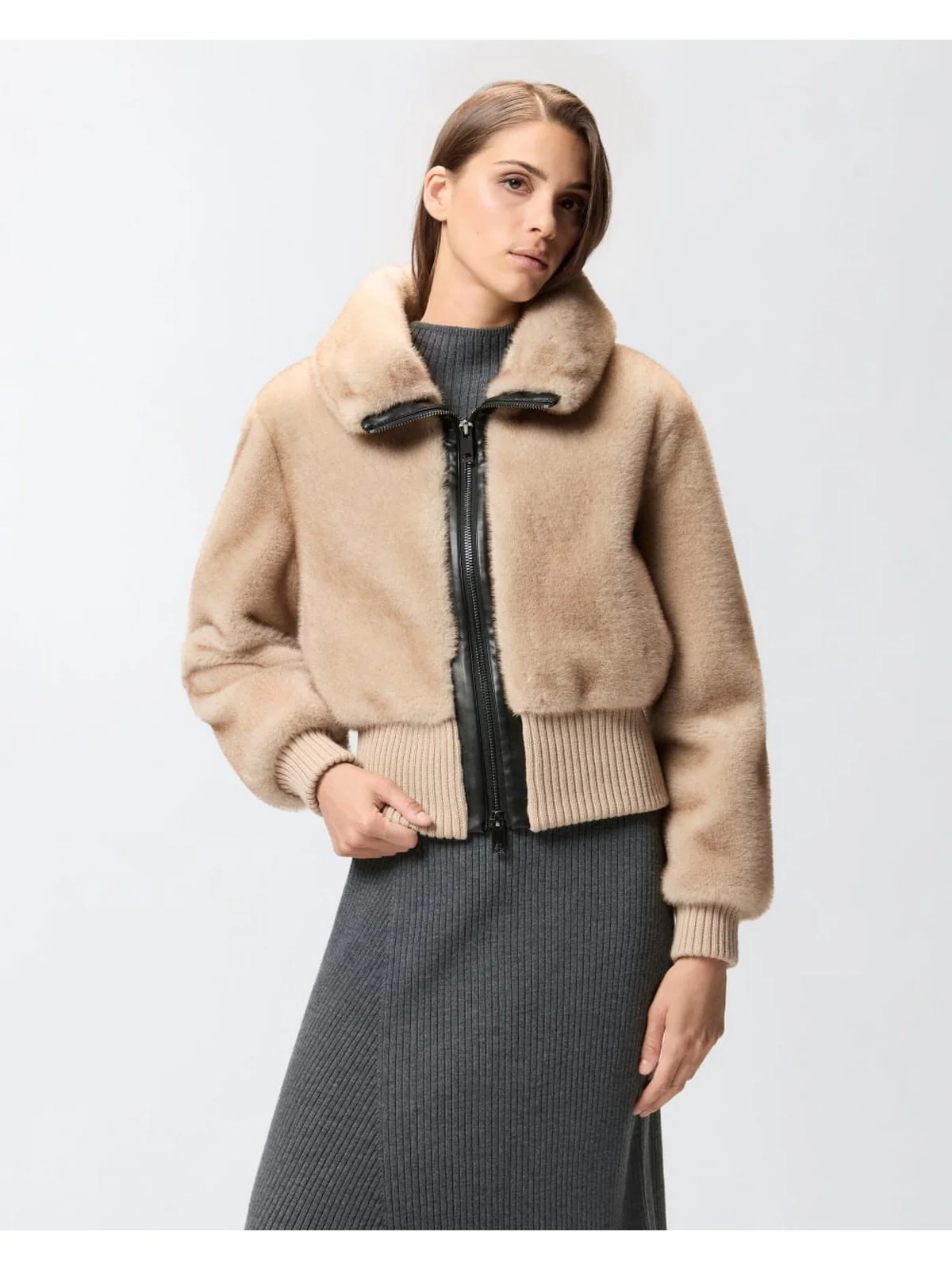 PINKO Pelliccia Donna BAGELS BOMBER 105399-A2PI C60 BEIGE-CHIARO DI LUNA - Image 6