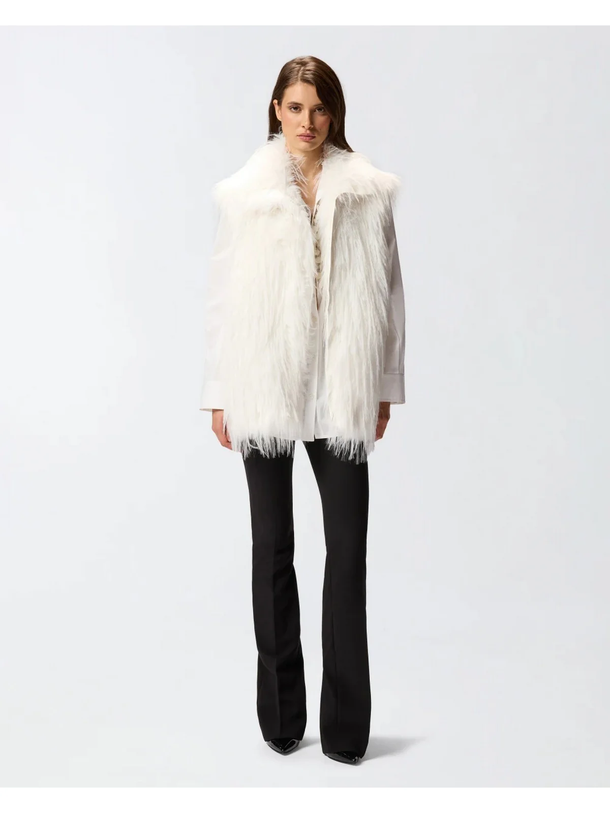 PINKO Pelliccia Donna NEVA GILET 106044-A2ZO Z14 BIANCO SETA - Image 4