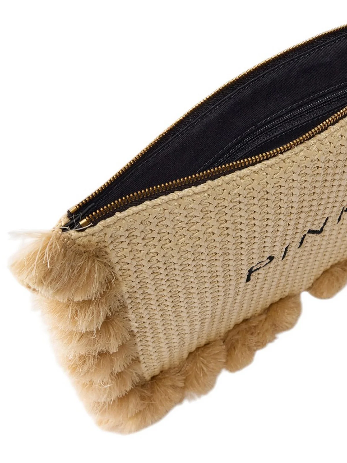 PINKO Pochette Donna FLAT HANDLE RAFIA 106718-A39Y HZ3Q PAGLIA/NERO-ANTIQUE GOLD - Image 4