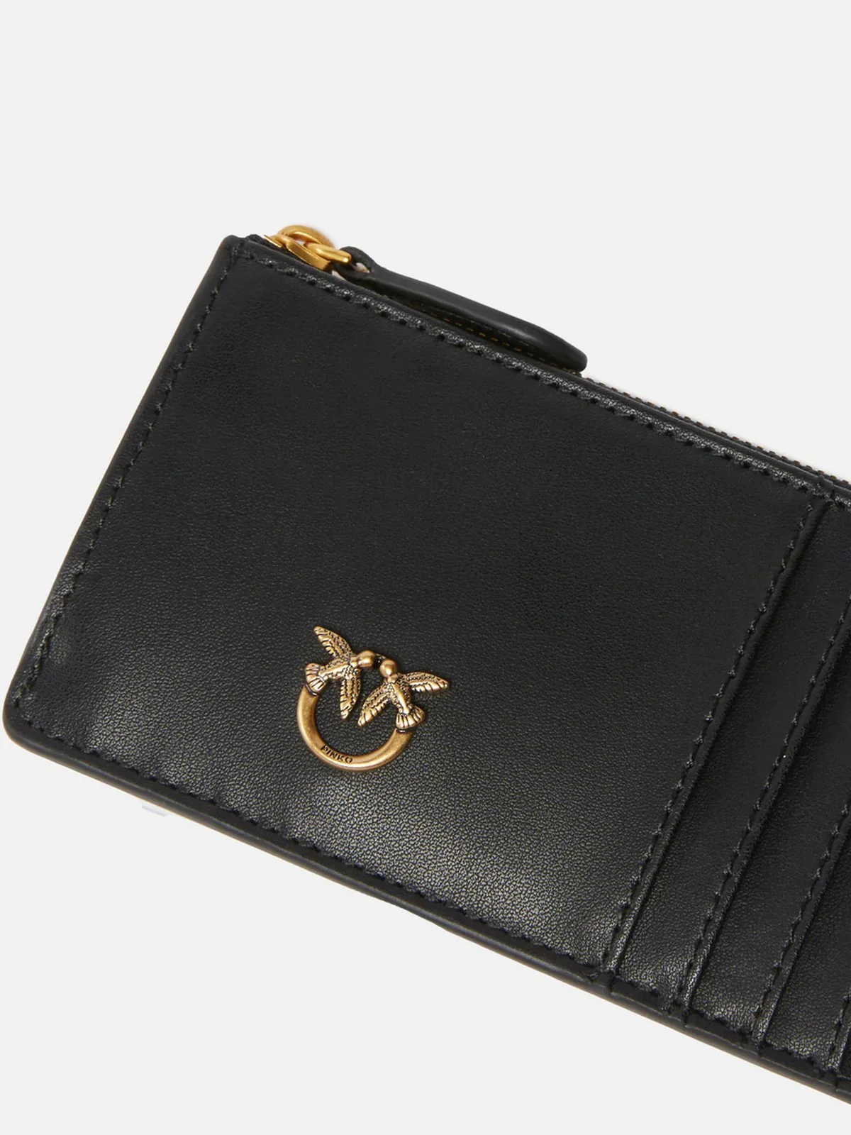 PINKO Portafoglio Donna AIRONE CARDHOLDER VITELLO SETA 100251-A0F1 Z99Q NERO-ANTIQUE GOLD - Image 2