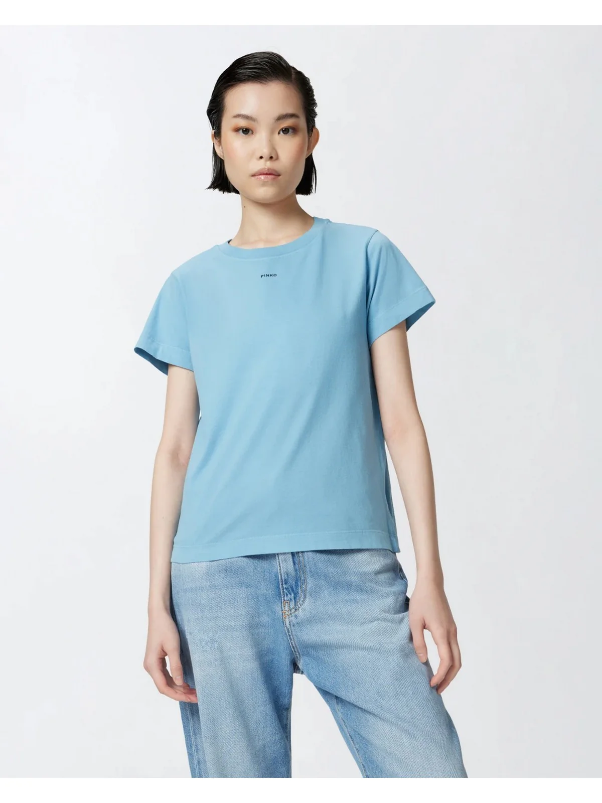 PINKO T-shirt Donna BASICO T-SHIRT JERSEY OLD WASH 100373-A228 E63 Blu - Image 3