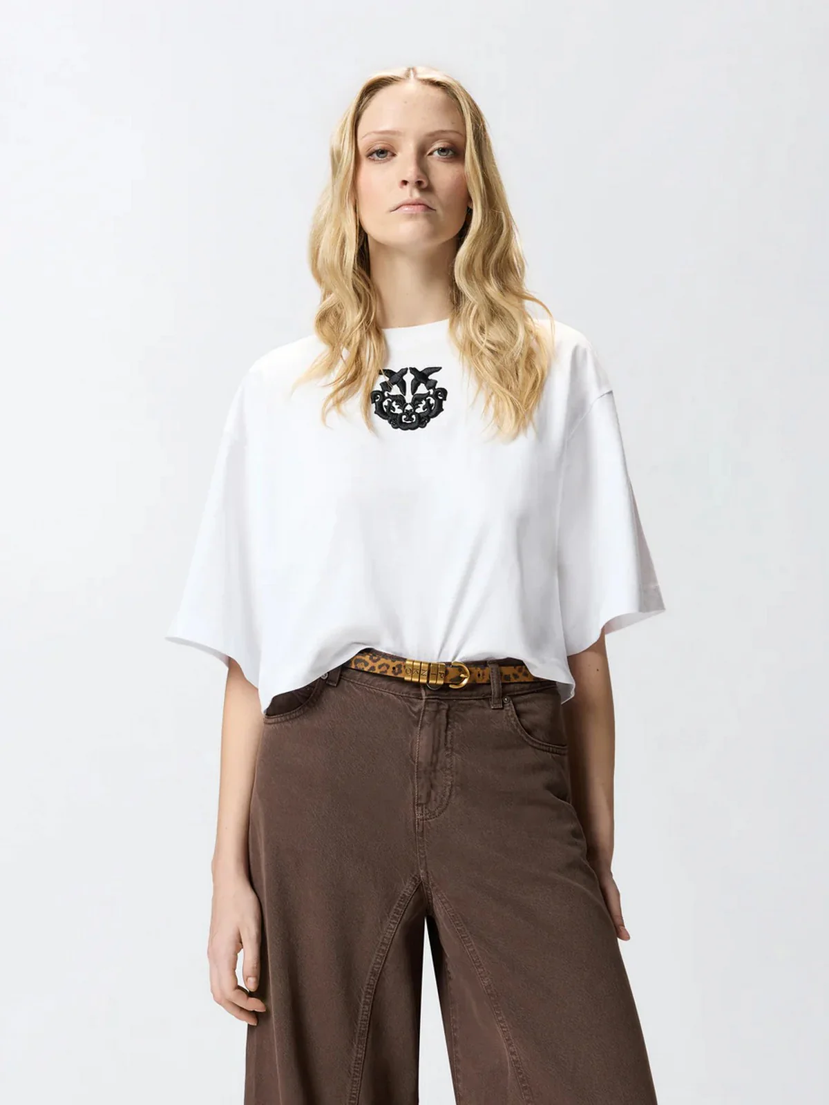 PINKO T-shirt Donna BORGHETTO T-SHIRT JERSEY LOGO 106814-A3AM Z04 BIANCO BRILL. - Image 2