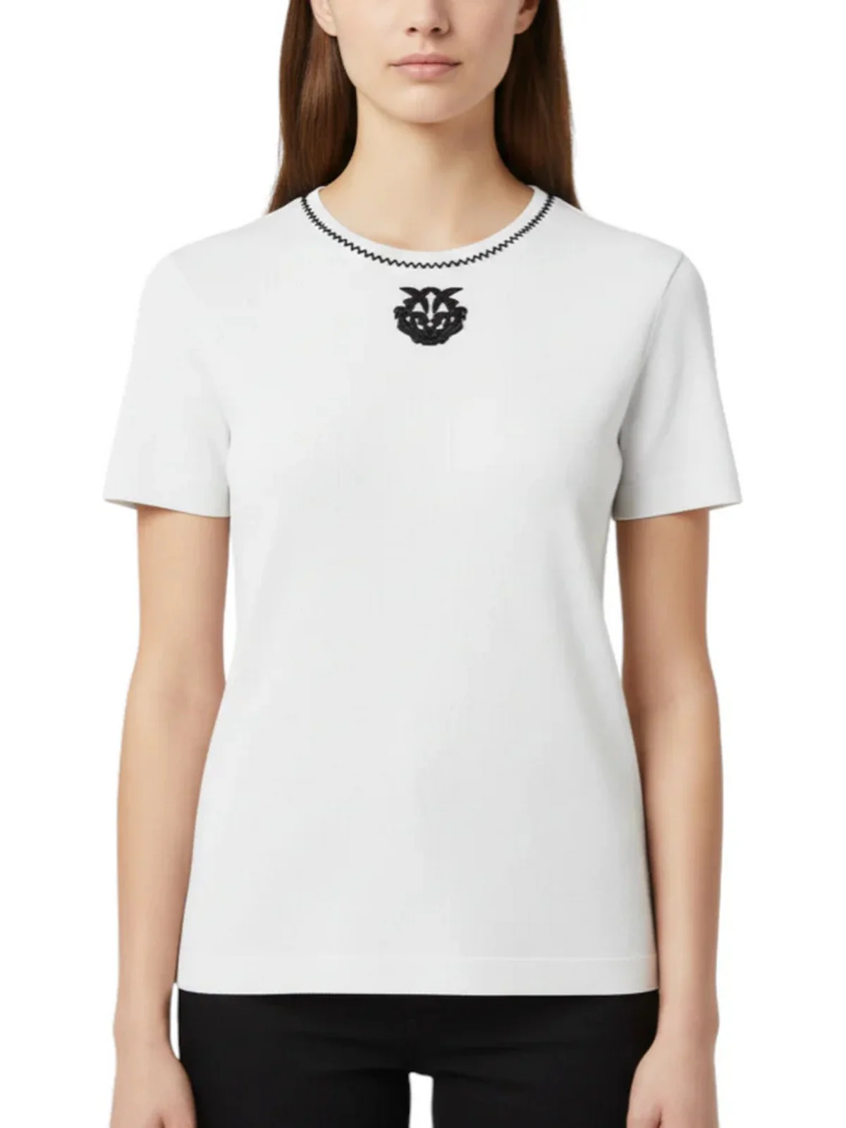 PINKO T-shirt Donna BRUGHERIO T-SHIRT COSTINA LOGO 106815-A3AL ZZ1 BIANCO/NERO - Image 3