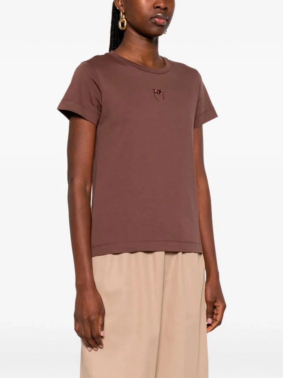 PINKO T-shirt Donna BUSSOLOTTO T-SHIRT 100355-A339 L78 MARRONE TERRA X PIANTE - Image 2