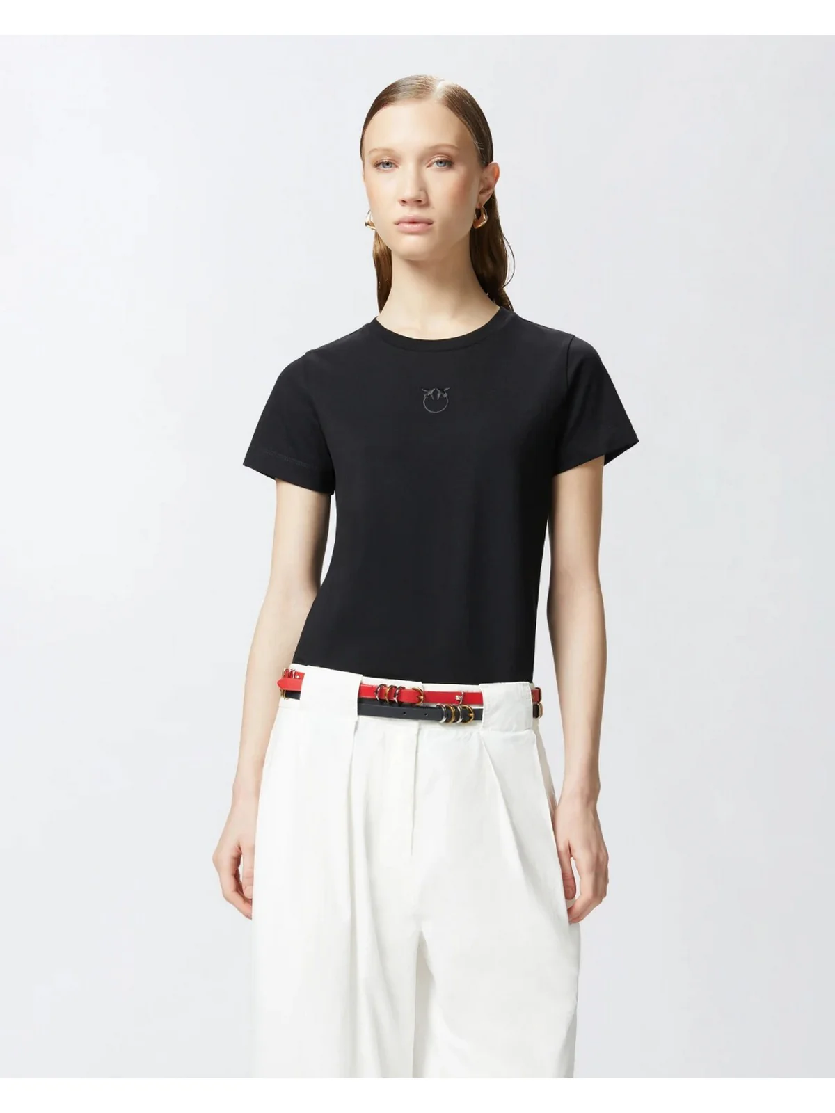 PINKO T-shirt Donna BUSSOLOTTO T-SHIRT JERSEY LOGO 100355-A2HN Z99 Nero - Image 4