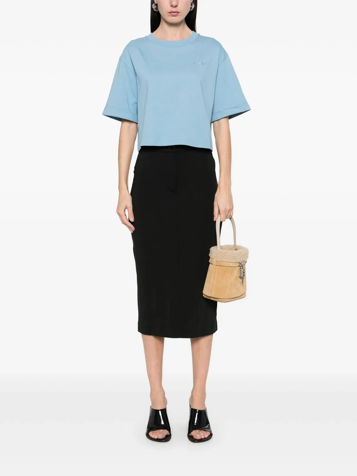 PINKO T-shirt Donna DOUALA T-SHIRT JERSEY LOGO PIN 104882-A2HN E63 Blu - Image 2