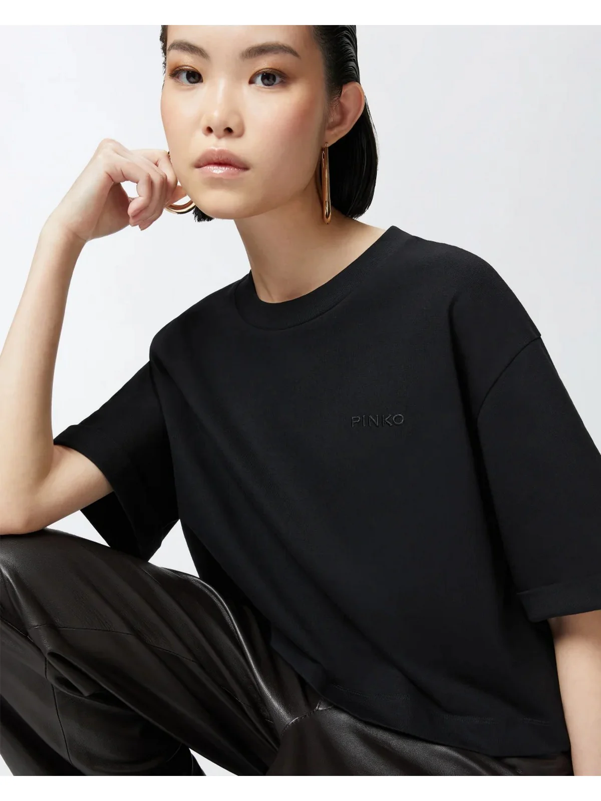 PINKO T-shirt Donna DOUALA T-SHIRT JERSEY LOGO PIN 104882-A2HN Z99 Nero - Image 4