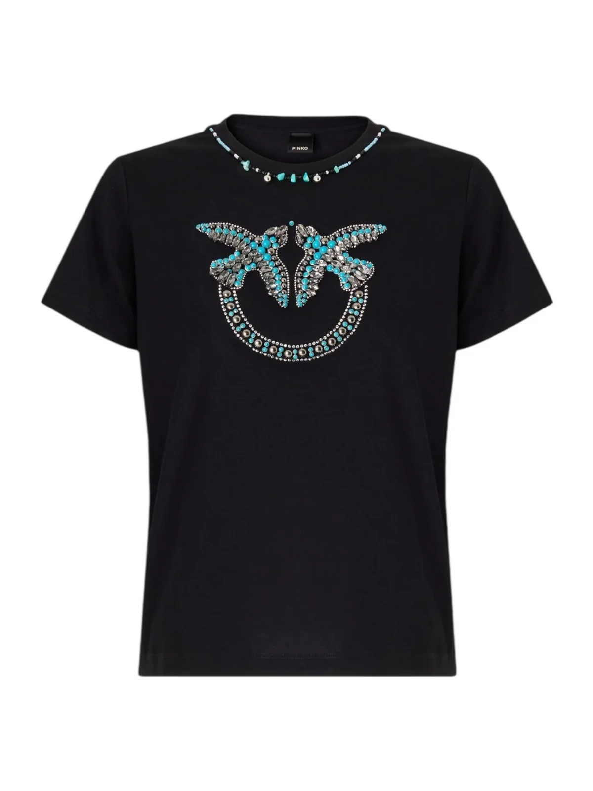 PINKO T-shirt Donna FIDENZA T-SHIRT 107094-A3C7 ZE2 NERO/AZZURRO - Image 5
