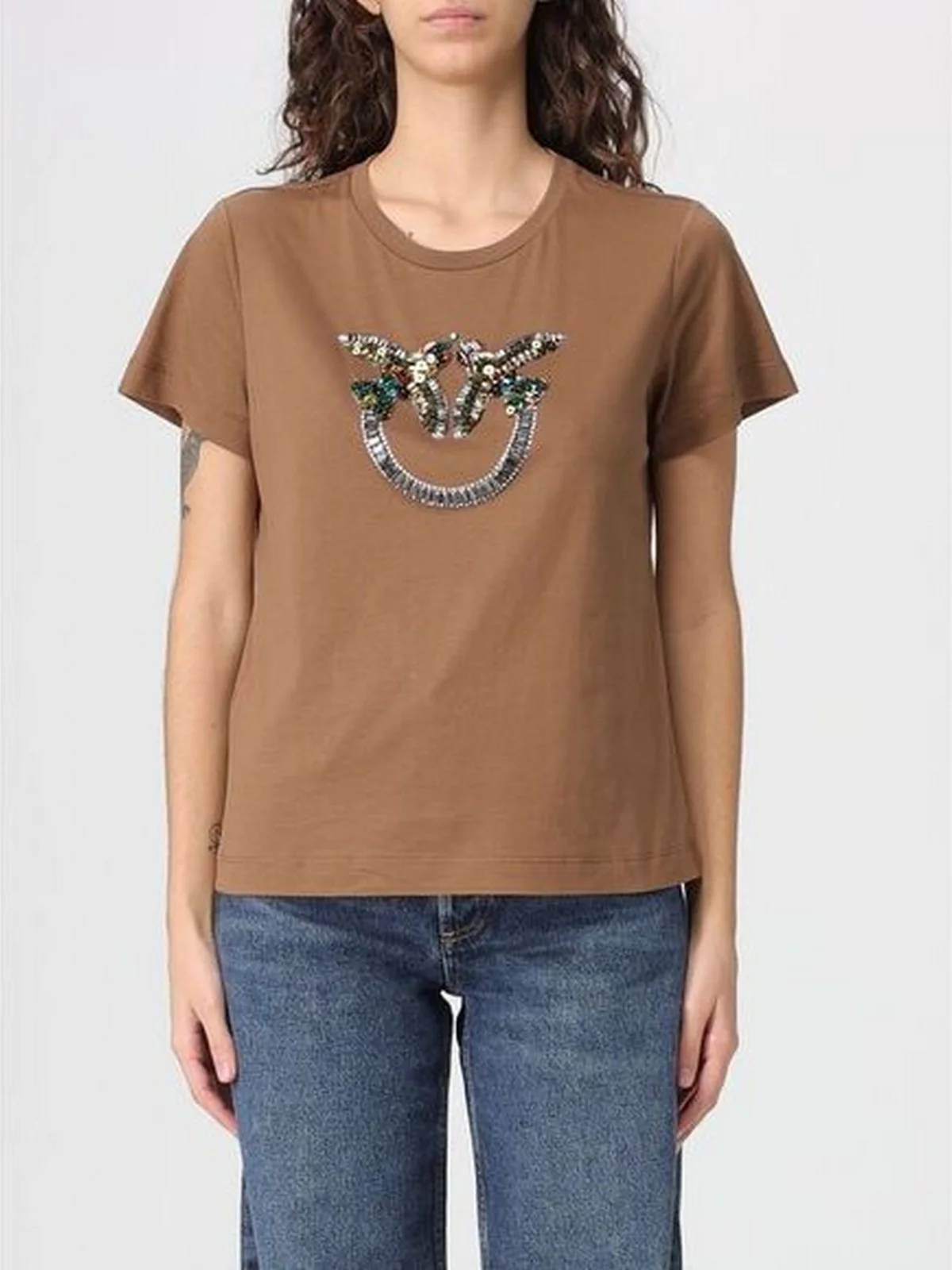 PINKO T-shirt Donna QUENTIN T-SHIRT 100535-A33F L78 MARRONE TERRA X PIANTE - Image 3
