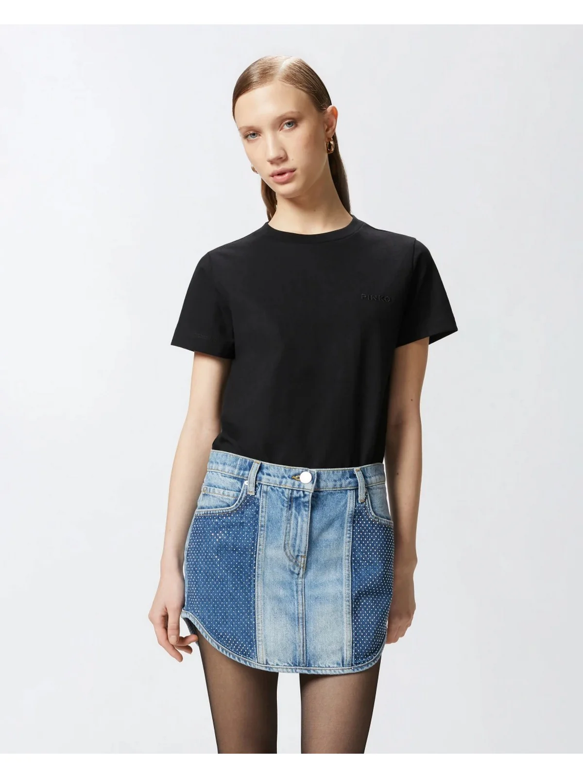 PINKO T-shirt Donna START T-SHIRT JERSEY LOGO PINK 101752-A2HN Z99 Nero - Image 3