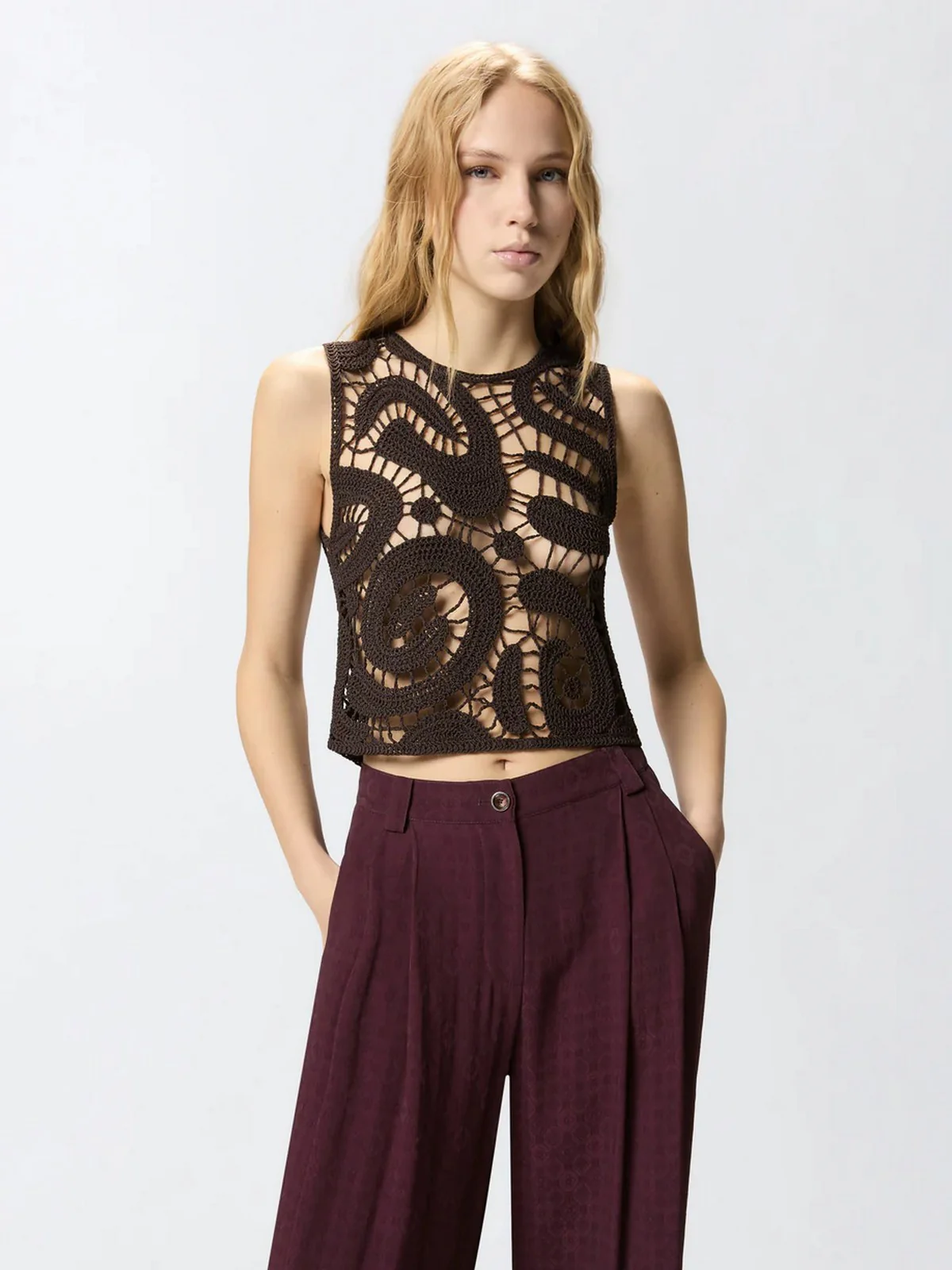 PINKO Top Donna ERUZIONE TOP CROCHET GEOMETRIC 106438-A354 M05 MARRONE JAVA - Image 4