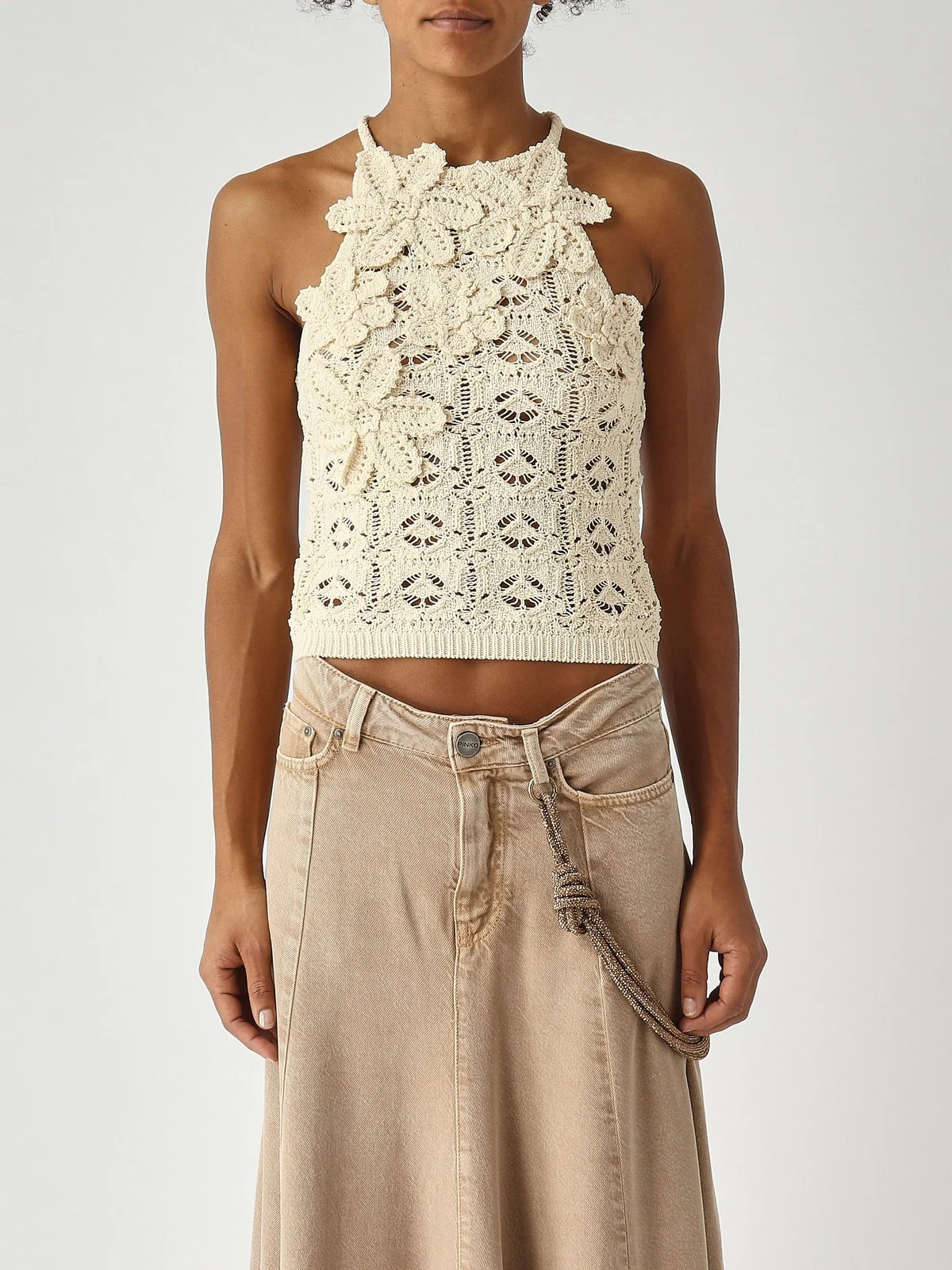 PINKO Top Donna NYMPHAEA TOP CROCHET SEWON FLO 106863-A3B8 C10 GIALLO ALABASTRO - Image 2