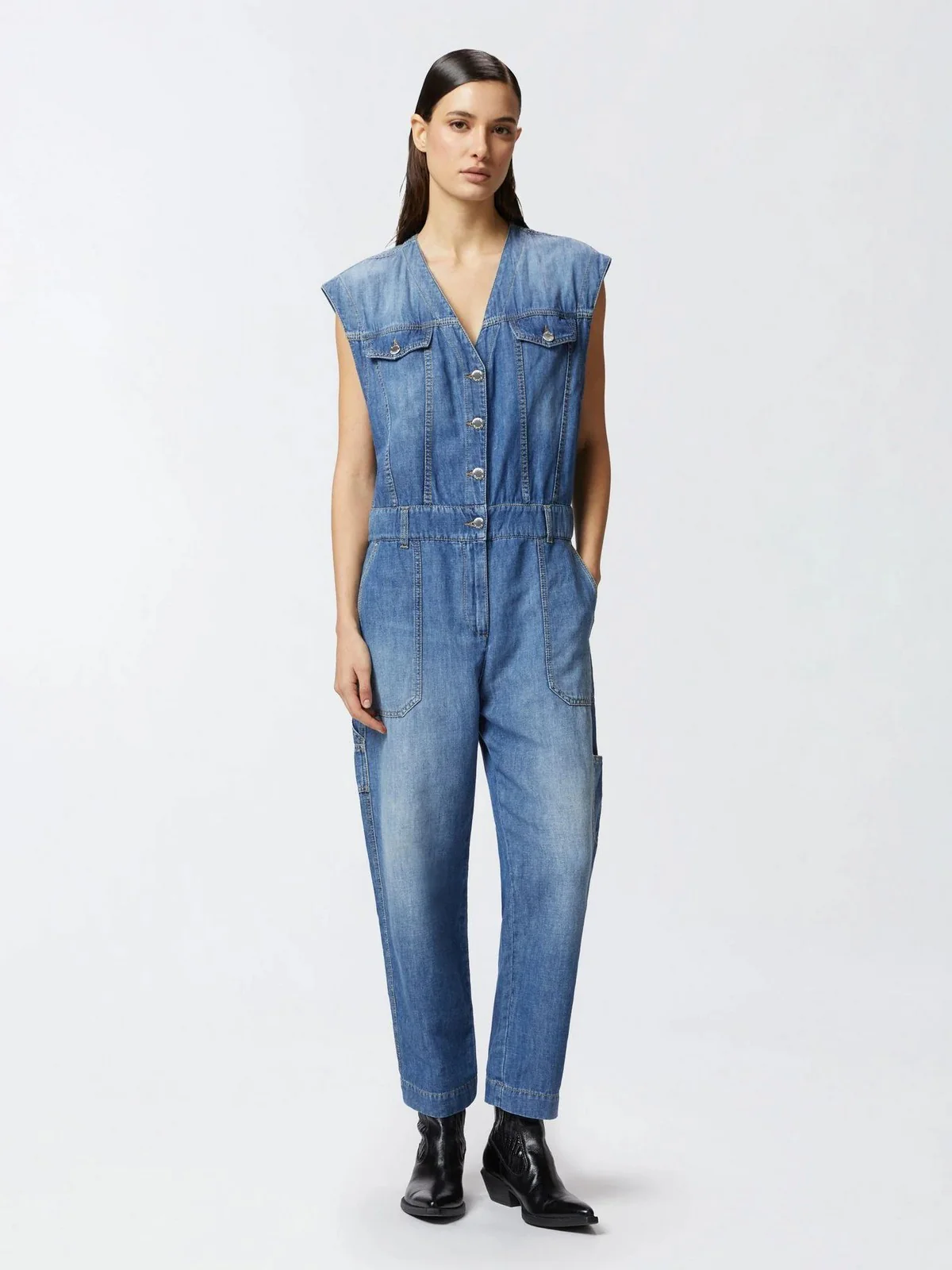 PINKO Tuta Donna TANZANIA TUTA LIGHT DENIM COTO 104824-A2GQ PJD Blu - Image 3