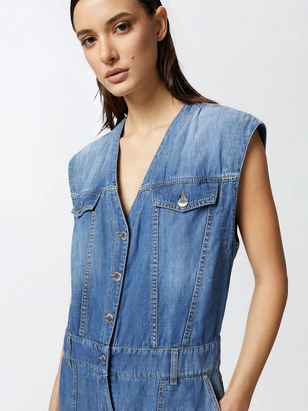 PINKO Tuta Donna TANZANIA TUTA LIGHT DENIM COTO 104824-A2GQ PJD Blu - Image 5