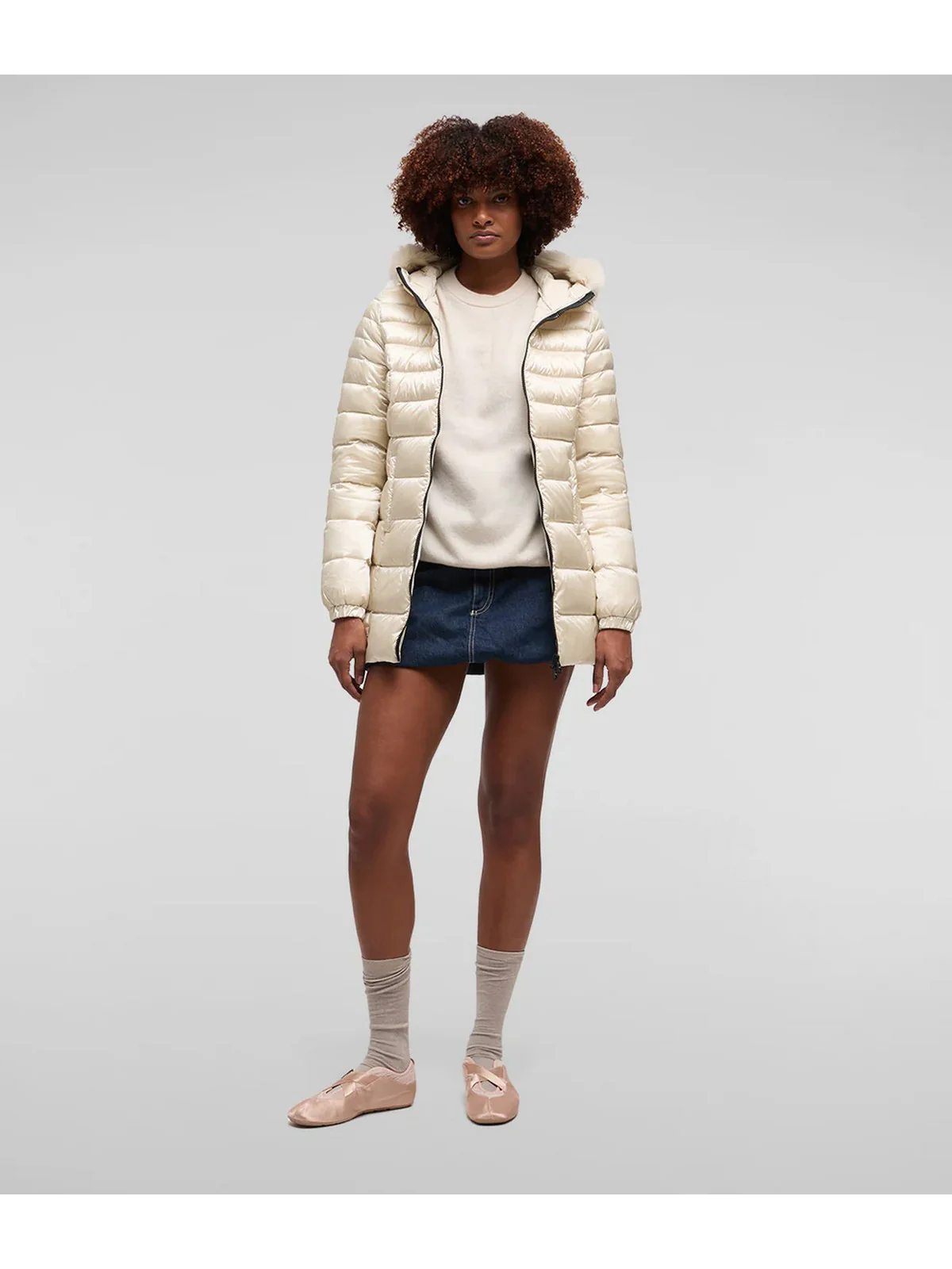 REFRIGIWEAR Piumino Donna Long mead fur jacket W98118 RA0035 A00152 TOFU - Image 6