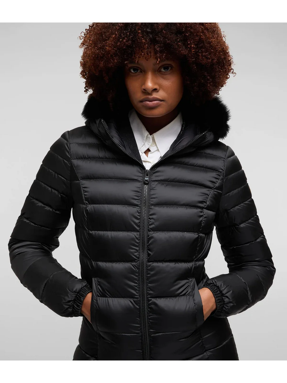 REFRIGIWEAR Piumino Donna Long mead fur jacket W98118 RA0035 G06000 Nero - Image 8