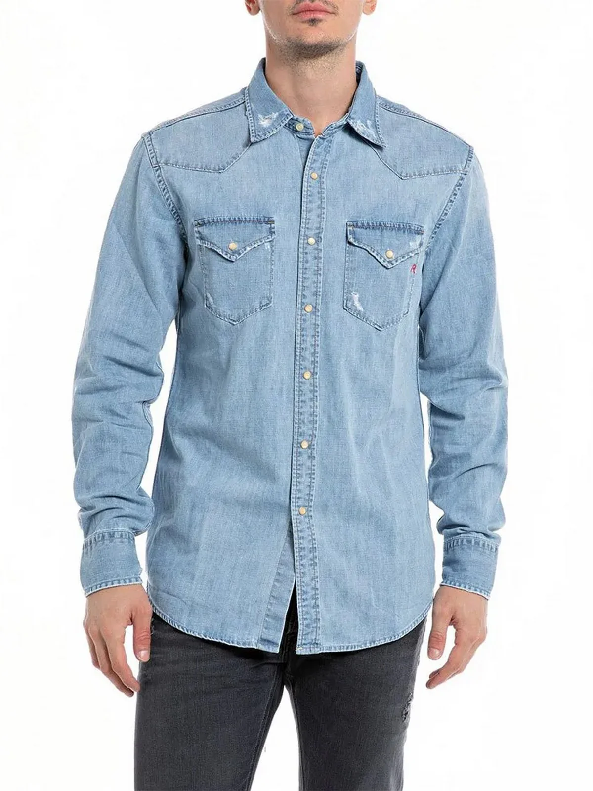REPLAY Camicia Uomo M4023C00026C80A 009 Blu - Image 2