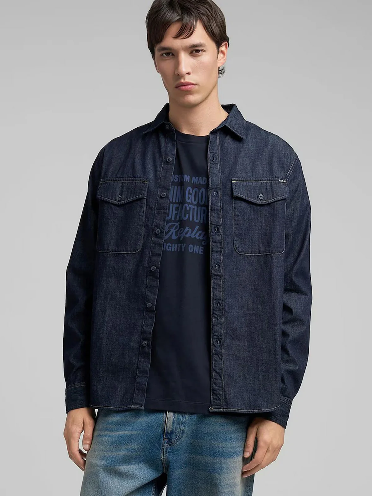 REPLAY Camicia Uomo  M4124000860B04 007 DARK BLUE - Image 2
