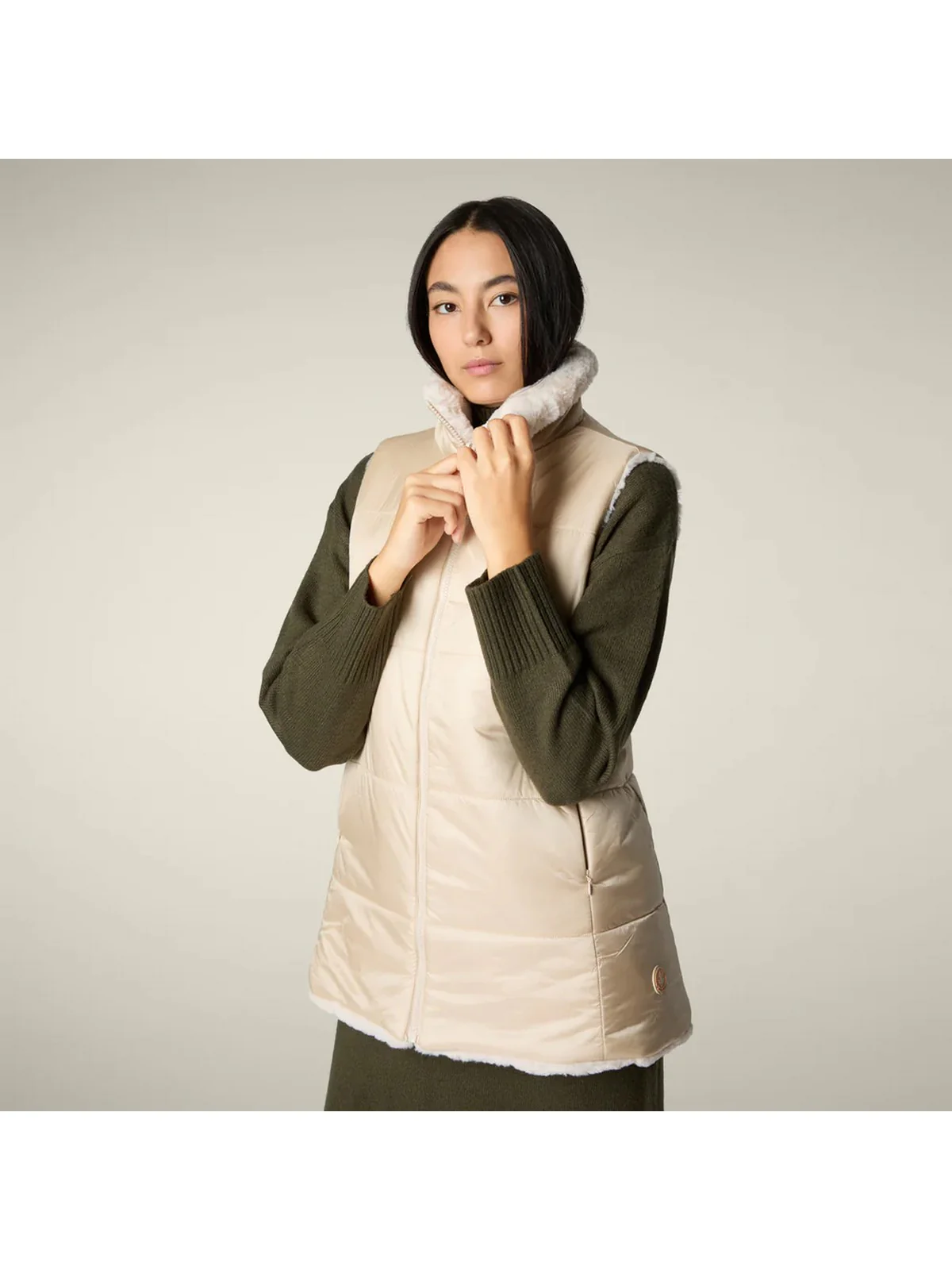 SAVE THE DUCK Gilet Donna NIVES D82493W FURY21 40034 SHORE BEIGE - Image 3