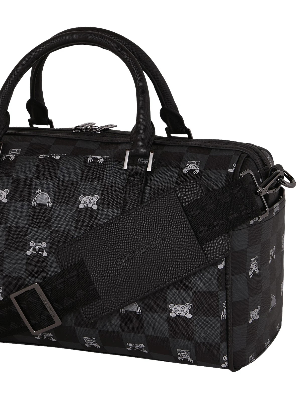 SPRAYGROUND Borsa Unisex adulto GRAY PEEKING CHARACTER CHECK MINI DUFFLE 910D8911NSZ Nero - Image 5