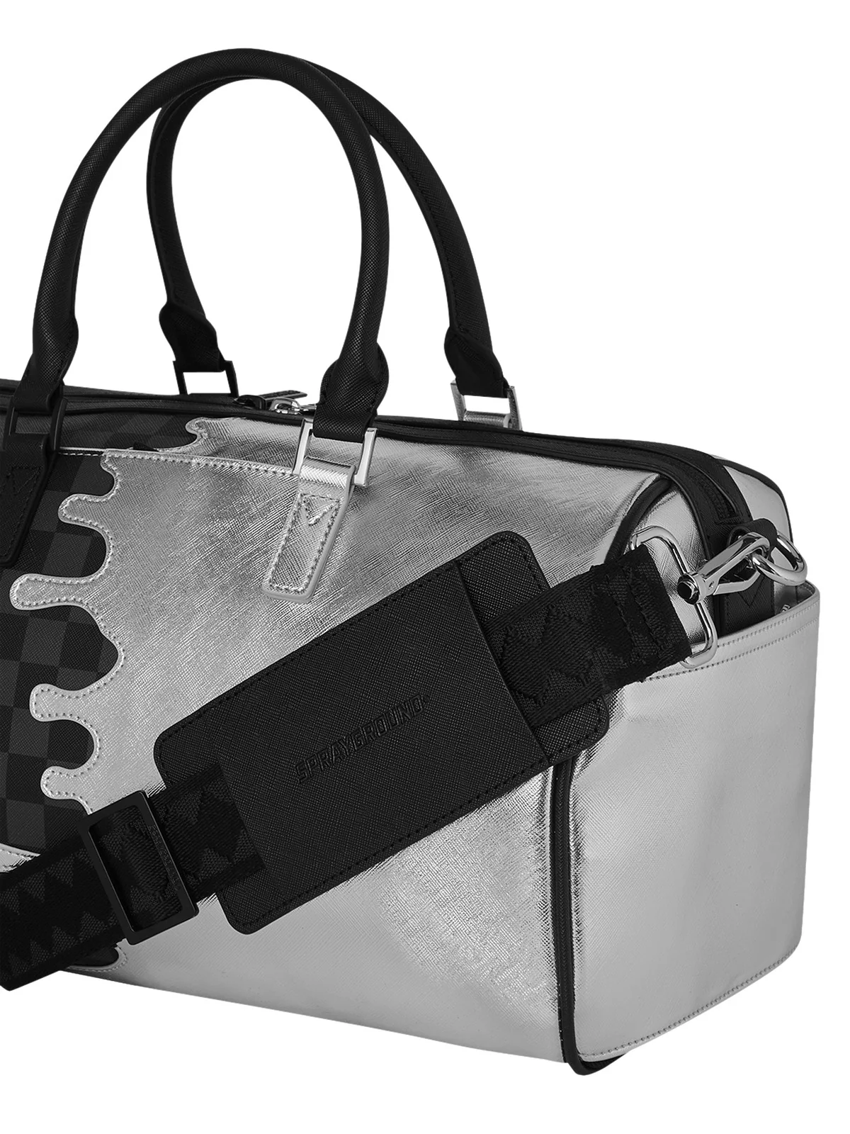 SPRAYGROUND Borsa Unisex adulto SILVER SIDE DRIP BLACK CHECK MINI DUFFLE 910D8925NSZ Nero - Image 5