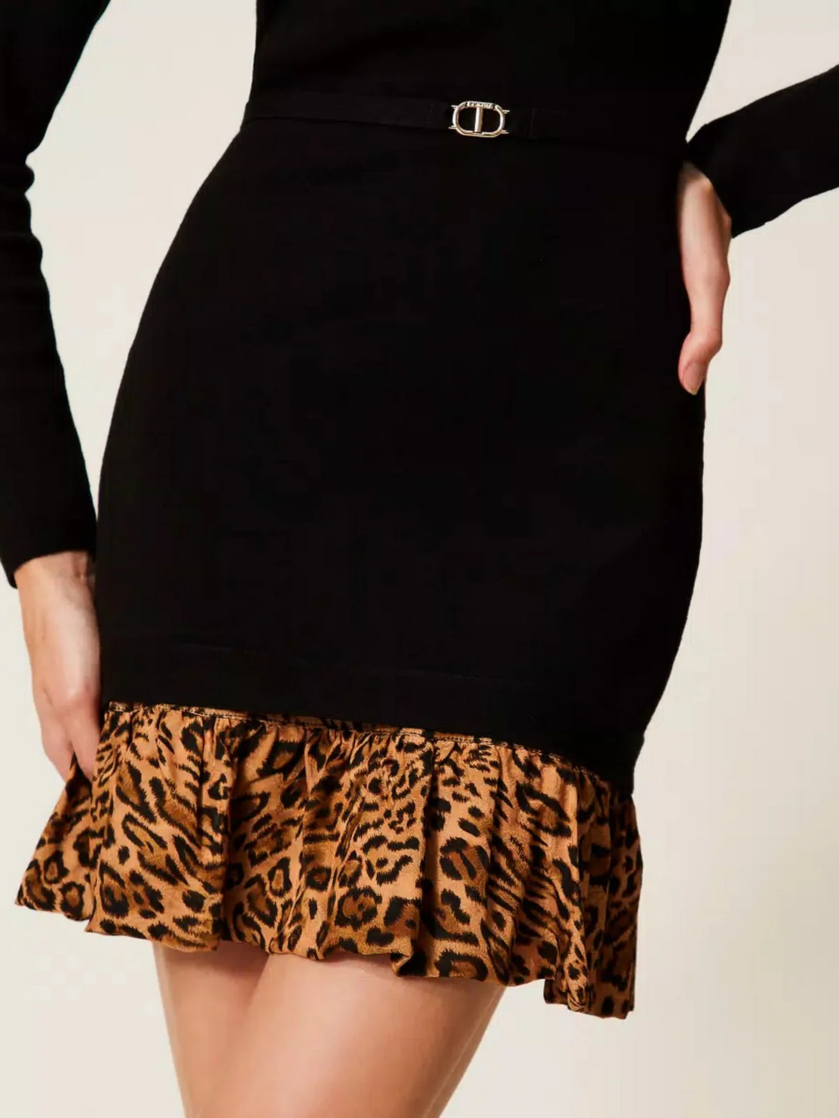TWINSET Abito Donna VISCOSE STRETCH & PRINTED FABRIC 252TP3153 12754 NERO/ST.ANIMALIER COFFEE/LAND - Image 2