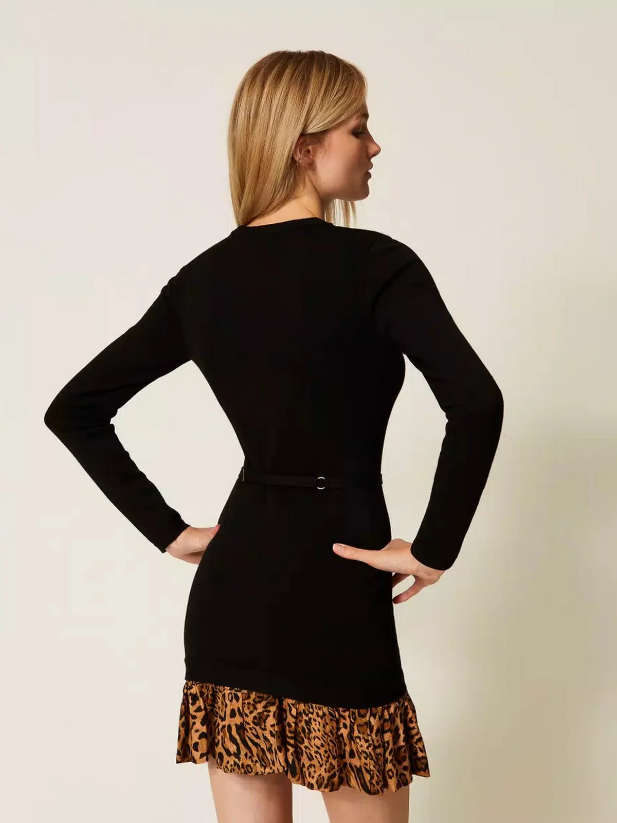 TWINSET Abito Donna VISCOSE STRETCH & PRINTED FABRIC 252TP3153 12754 NERO/ST.ANIMALIER COFFEE/LAND - Image 3