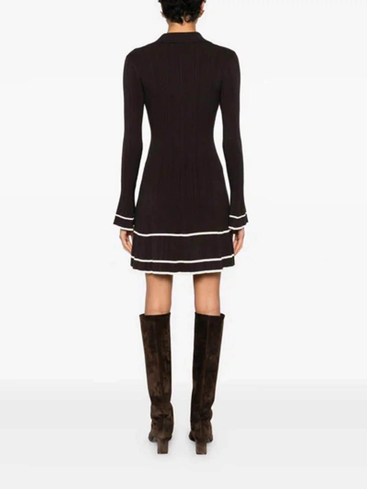 TWINSET Abito Donna VISCOSE STRETCH RIBS DETAILS 252TT3230 12996 BIC.BLACK CHOCOLATE/NEVE - Image 3