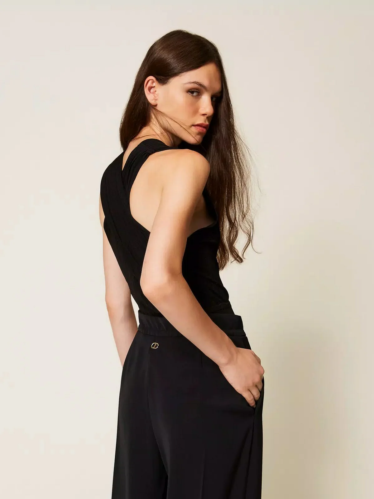 TWINSET Body Donna VISCOSE RIB SHAPES 252TP3161 00006 Nero - Image 4