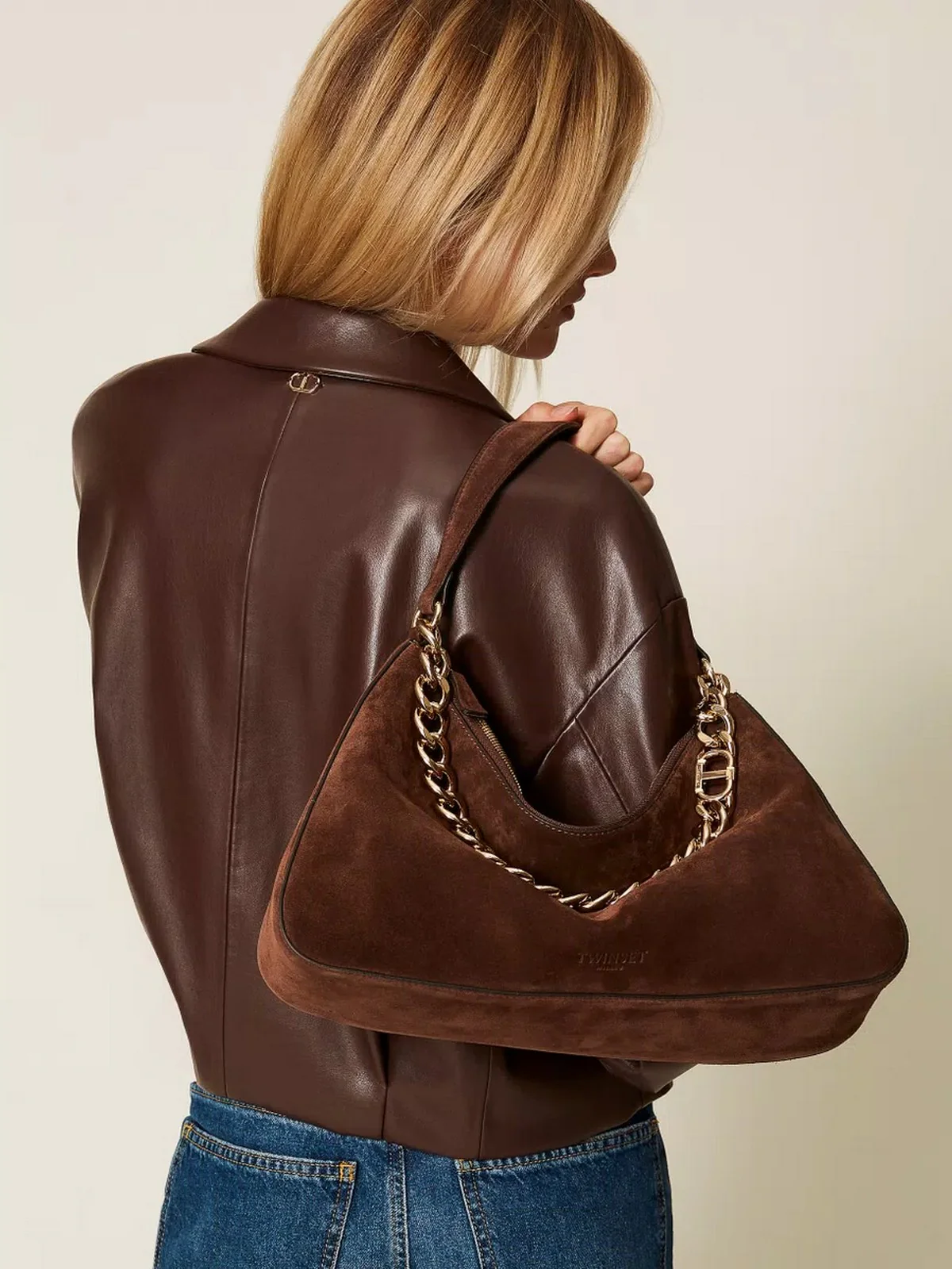 TWINSET Borsa Donna LILIANE LEATHER 252TB7162 00203 COFFEE - Image 2