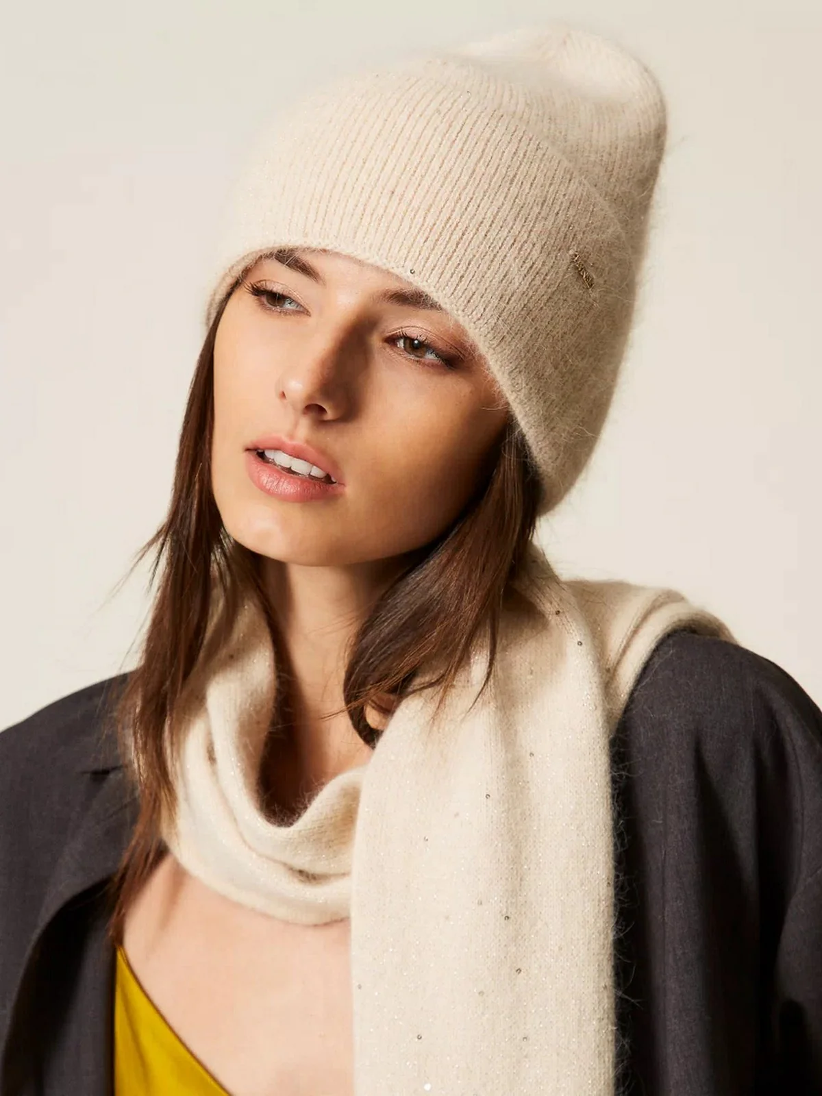 TWINSET Cappello Donna SEQUINS KNITTING 252TA426B 07222 PARCHMENT - Image 3