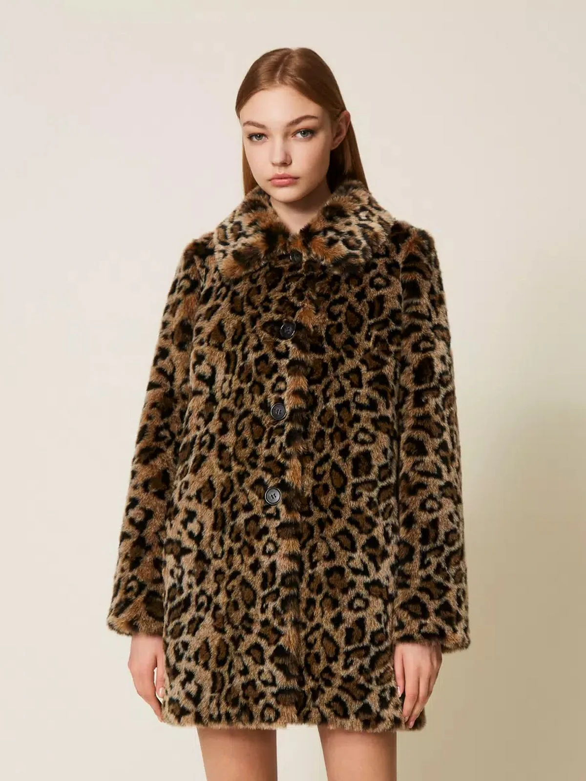 TWINSET Cappotto Donna ANIMAL FEELING 252TP2110 12779 JACQ.ANIMALIER NERO/COFFEE - Image 3