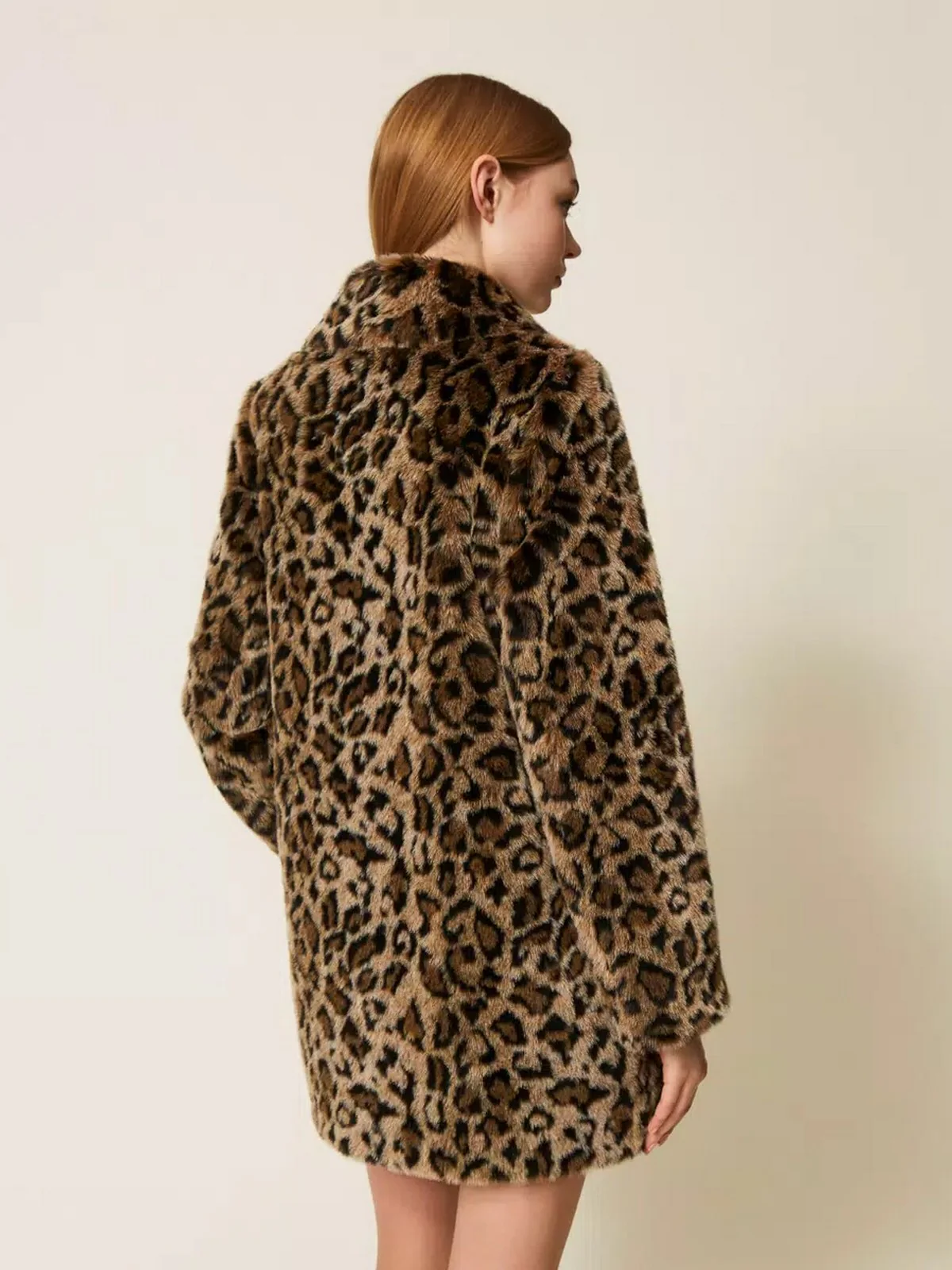 TWINSET Cappotto Donna ANIMAL FEELING 252TP2110 12779 JACQ.ANIMALIER NERO/COFFEE - Image 4