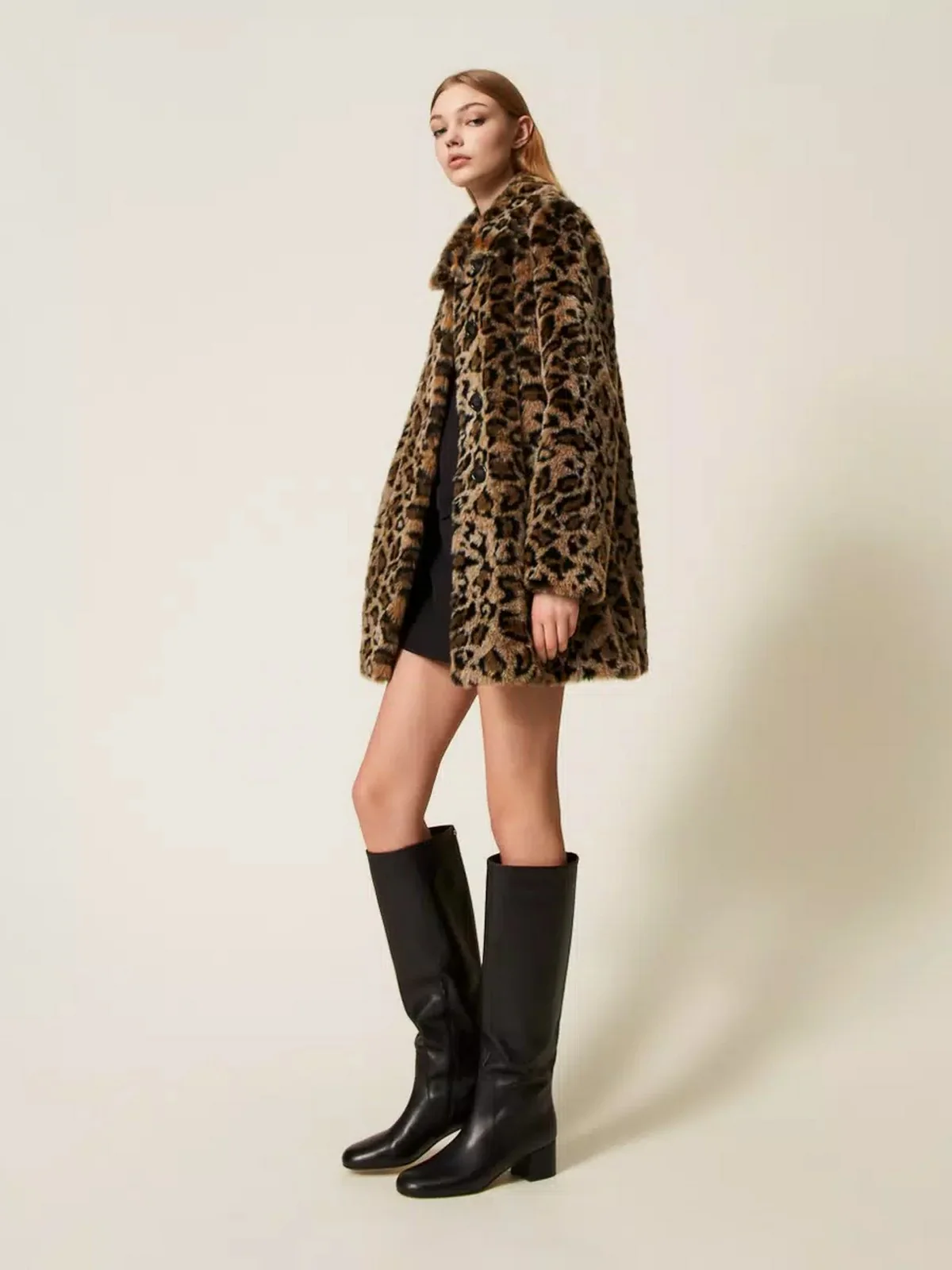 TWINSET Cappotto Donna ANIMAL FEELING 252TP2110 12779 JACQ.ANIMALIER NERO/COFFEE - Image 5