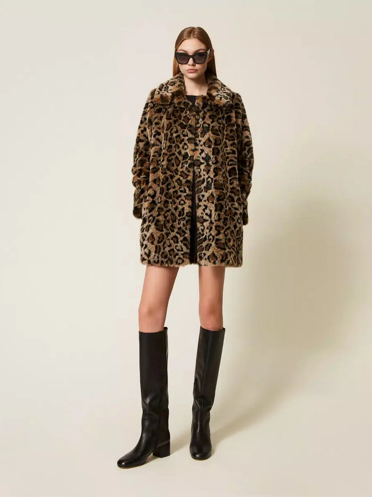 TWINSET Cappotto Donna ANIMAL FEELING 252TP2110 12779 JACQ.ANIMALIER NERO/COFFEE - Image 6