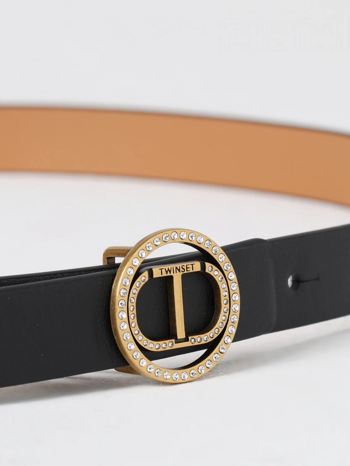 TWINSET Cintura Donna RHINESTONES CIRCLE OVAL T LEATHER 242TA4230 00006 Nero - Image 3