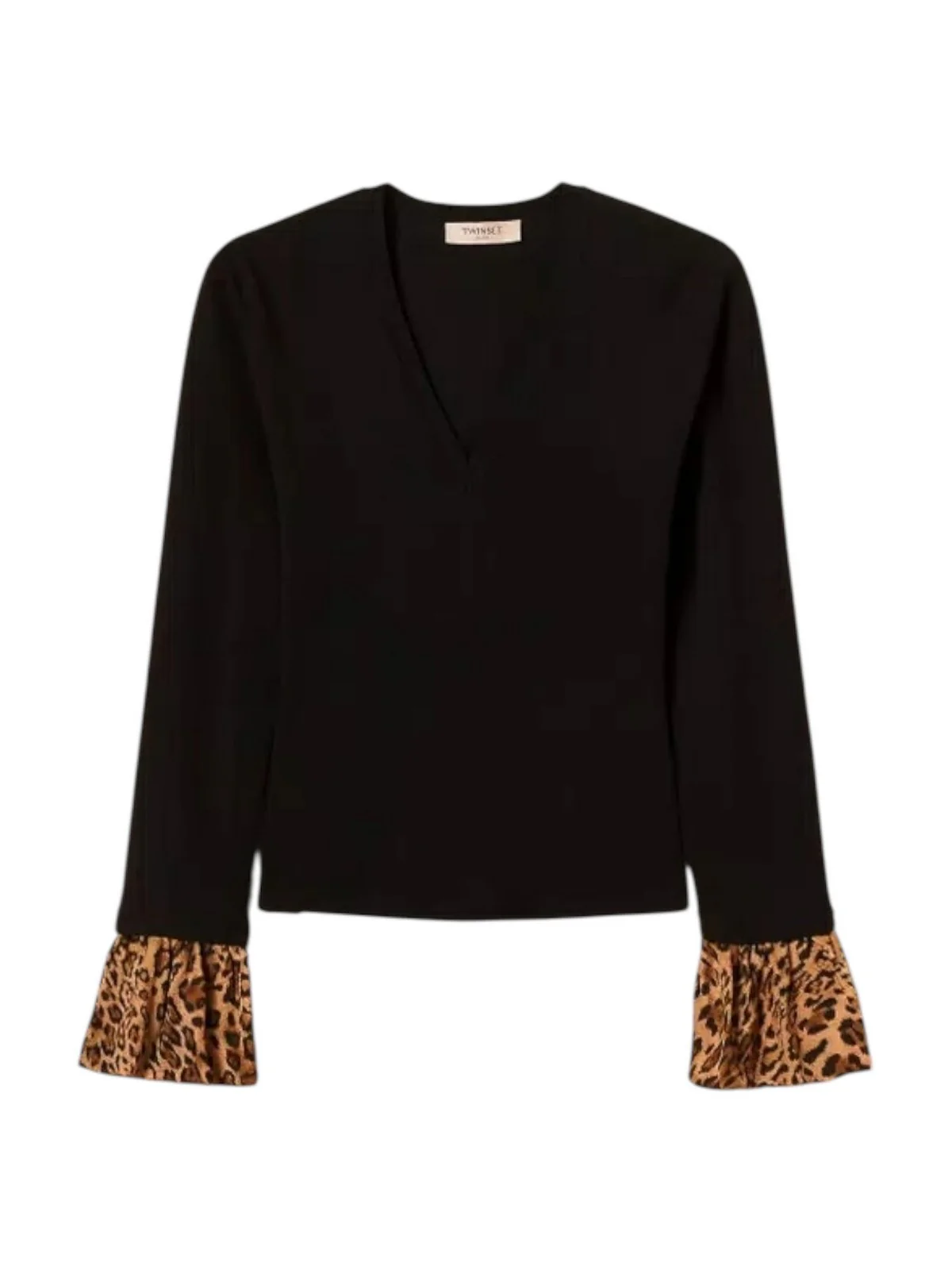 TWINSET Maglia Donna VISCOSE STRETCH & PRINTED FABRIC 252TP3154 12754 NERO/ST.ANIMALIER COFFEE/LAND