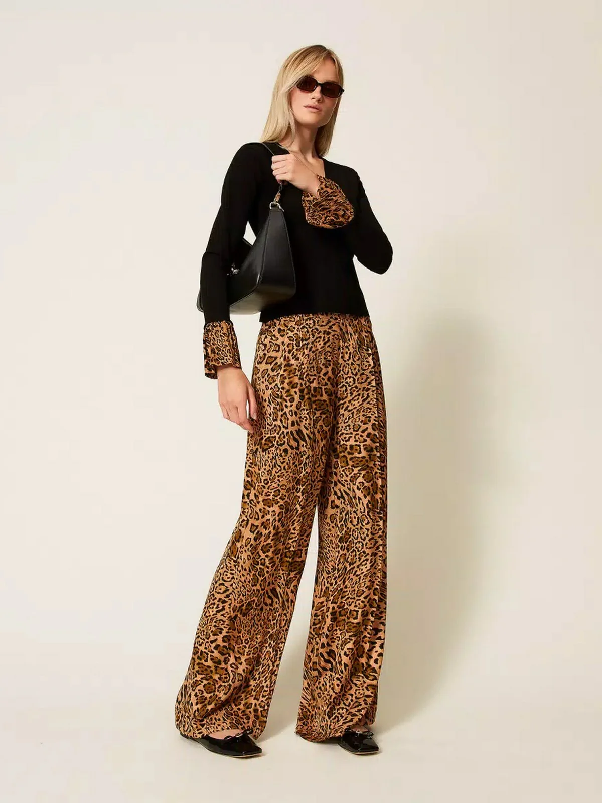 TWINSET Maglia Donna VISCOSE STRETCH & PRINTED FABRIC 252TP3154 12754 NERO/ST.ANIMALIER COFFEE/LAND - Image 2