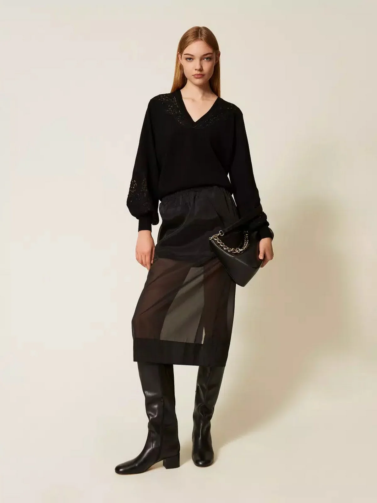 TWINSET Maglione Donna MIX VISCOSE & MESH EMBROIDERED INTARSIA 252TT3440 00006 Nero - Image 2