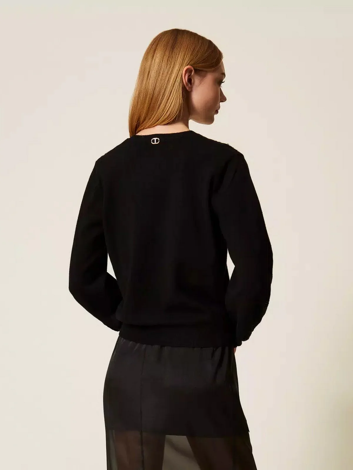 TWINSET Maglione Donna MIX VISCOSE & MESH EMBROIDERED INTARSIA 252TT3440 00006 Nero - Image 3