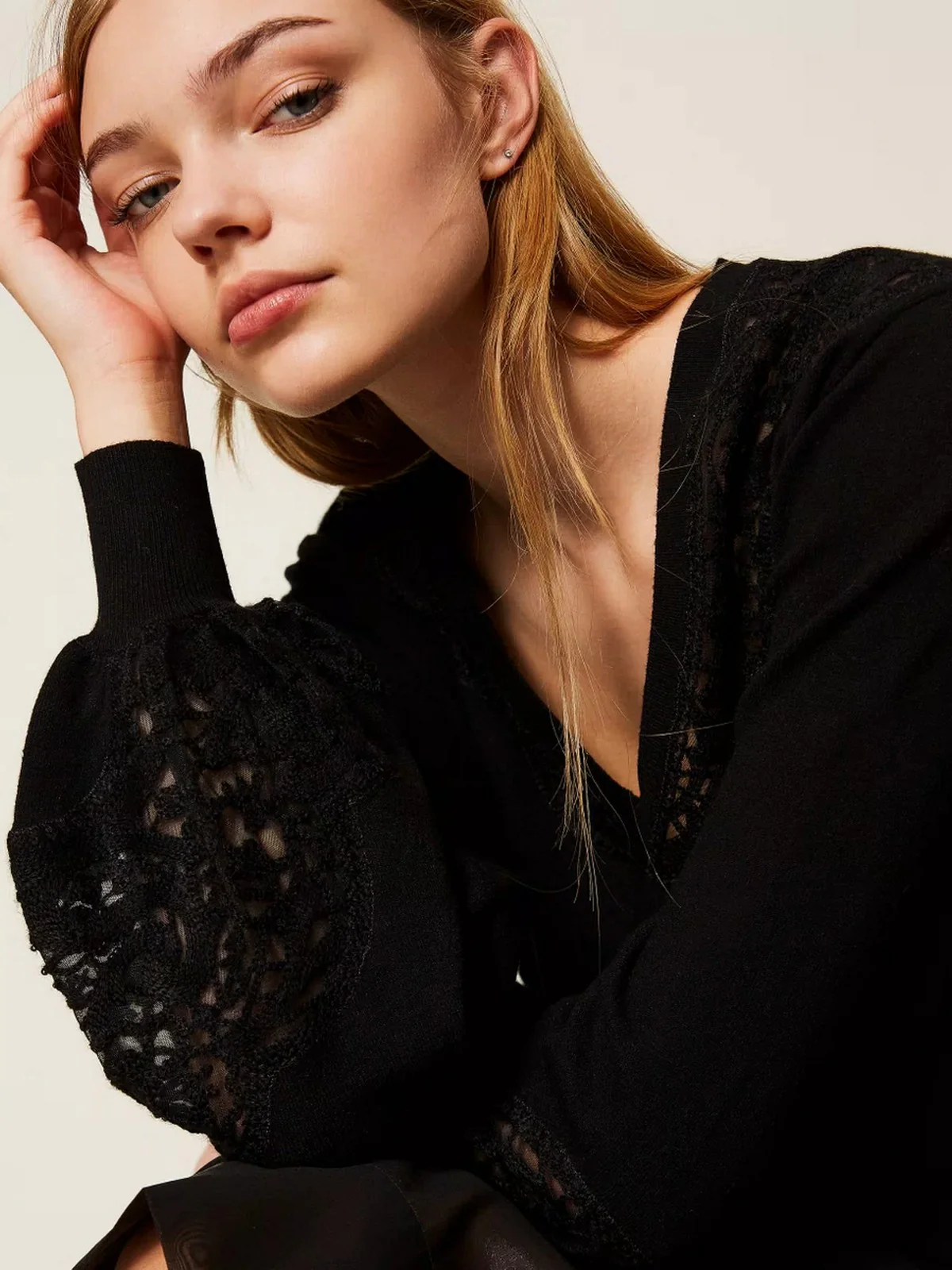 TWINSET Maglione Donna MIX VISCOSE & MESH EMBROIDERED INTARSIA 252TT3440 00006 Nero - Image 6