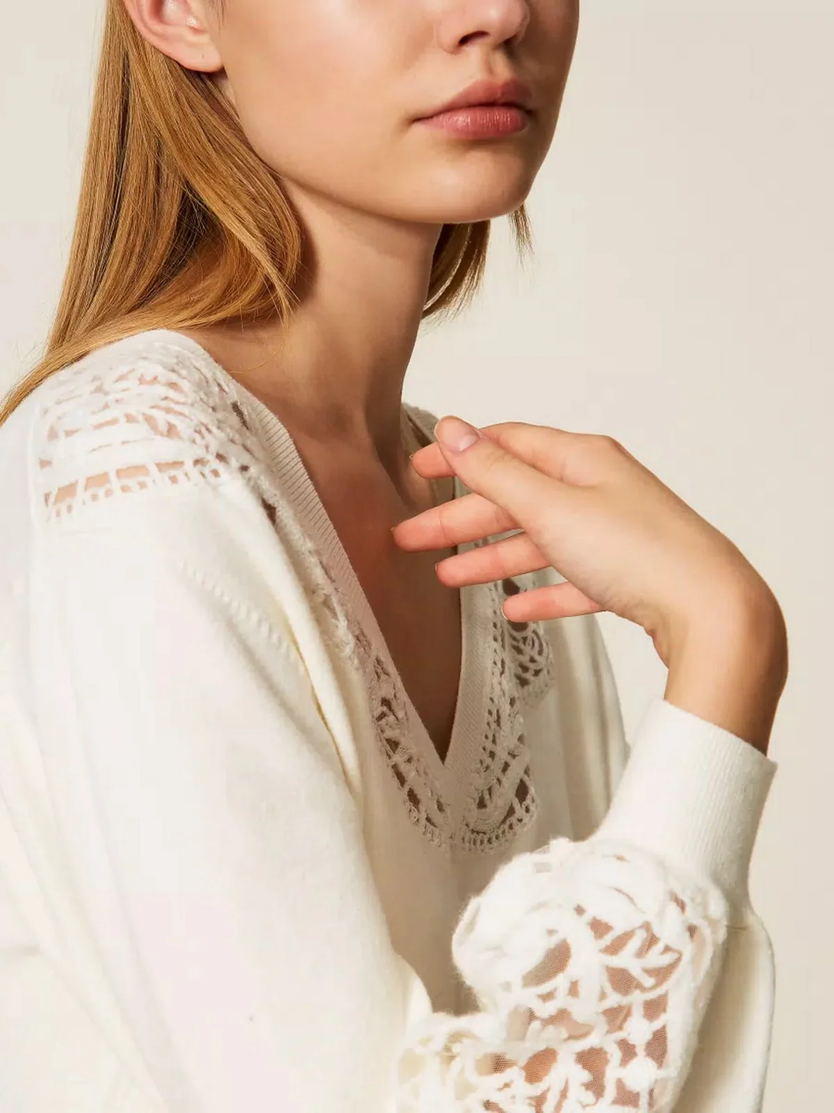 TWINSET Maglione Donna MIX VISCOSE & MESH EMBROIDERED INTARSIA 252TT3440 00282 NEVE - Image 2