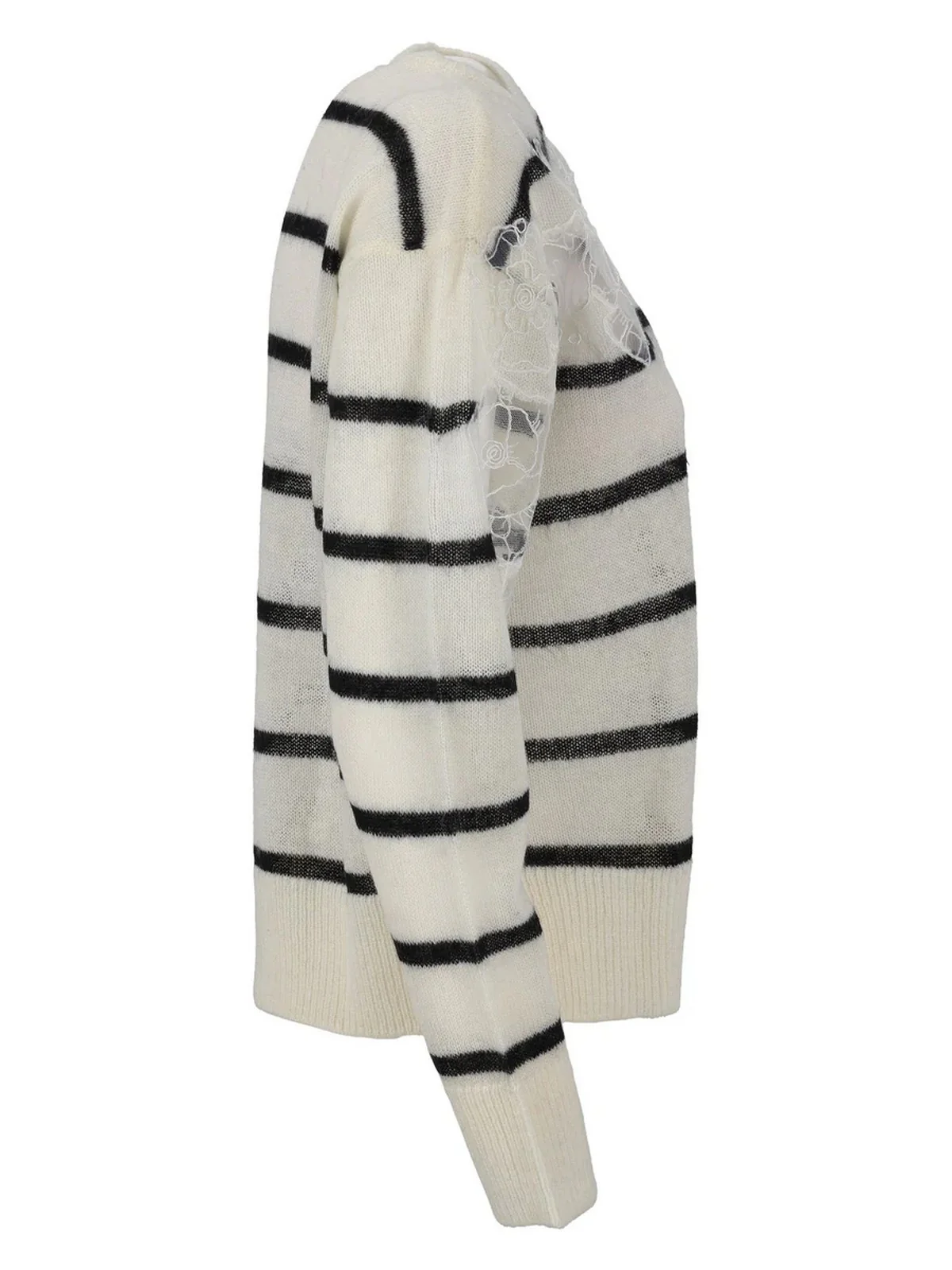 TWINSET Maglione Donna SOFT STRIPES & INTARSIA LACE 252TP3252 12755 RIGA NEVE/NERO - Image 2