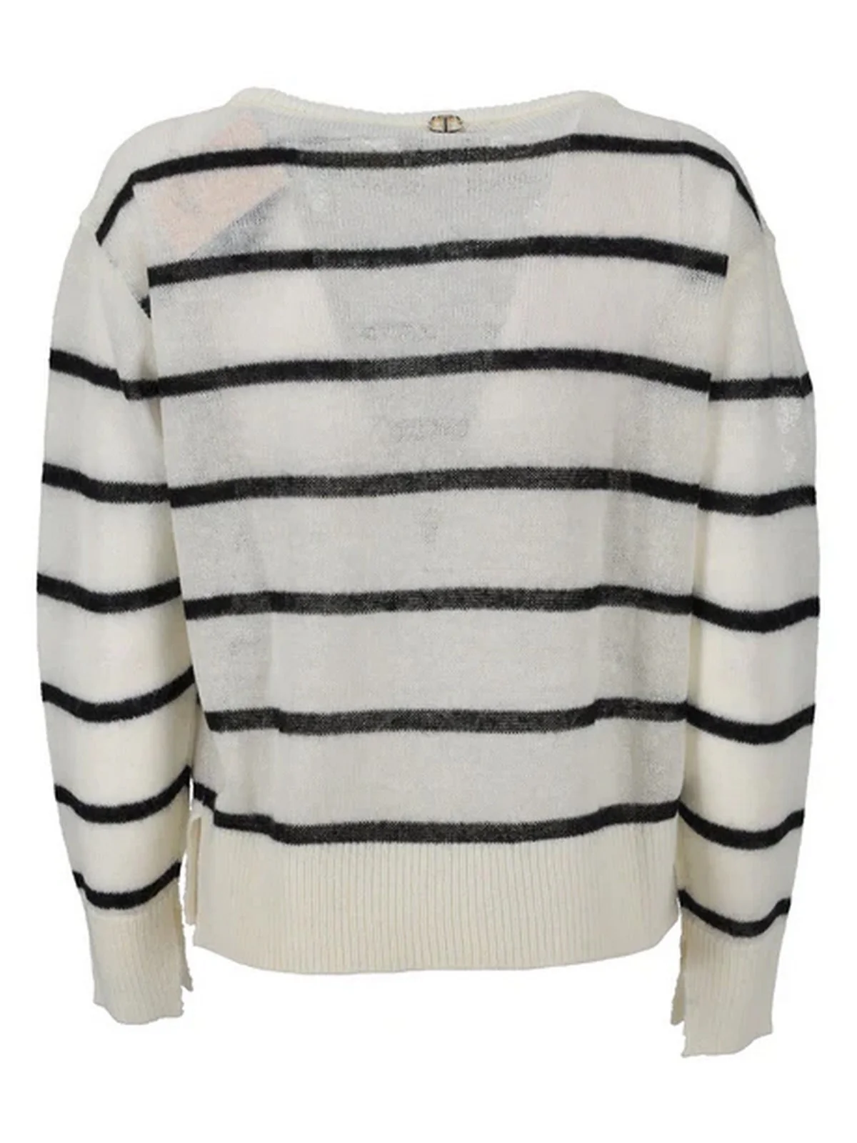 TWINSET Maglione Donna SOFT STRIPES & INTARSIA LACE 252TP3252 12755 RIGA NEVE/NERO - Image 3