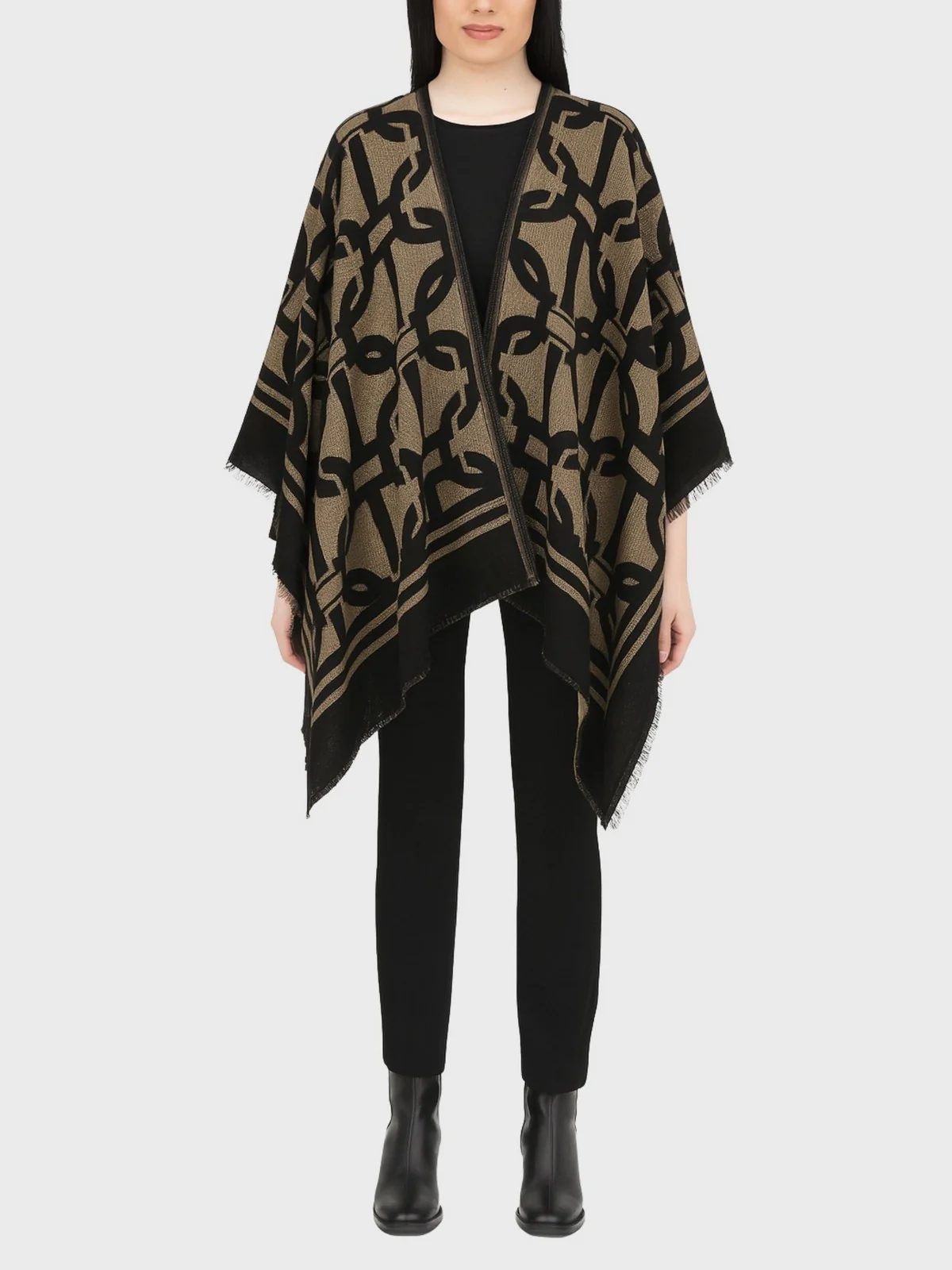 TWINSET Mantella Donna CHAINED OVAL T JACQUARD PONCHO 252TA4370 00006 Nero - Image 3
