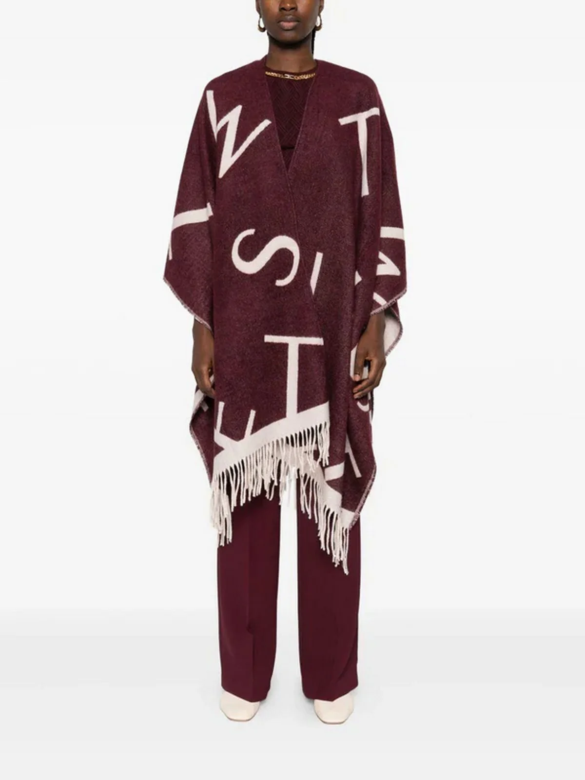 TWINSET Mantella Donna JACQUARD LOGO PONCHO 252TA4220 05609 WINETASTING - Image 4